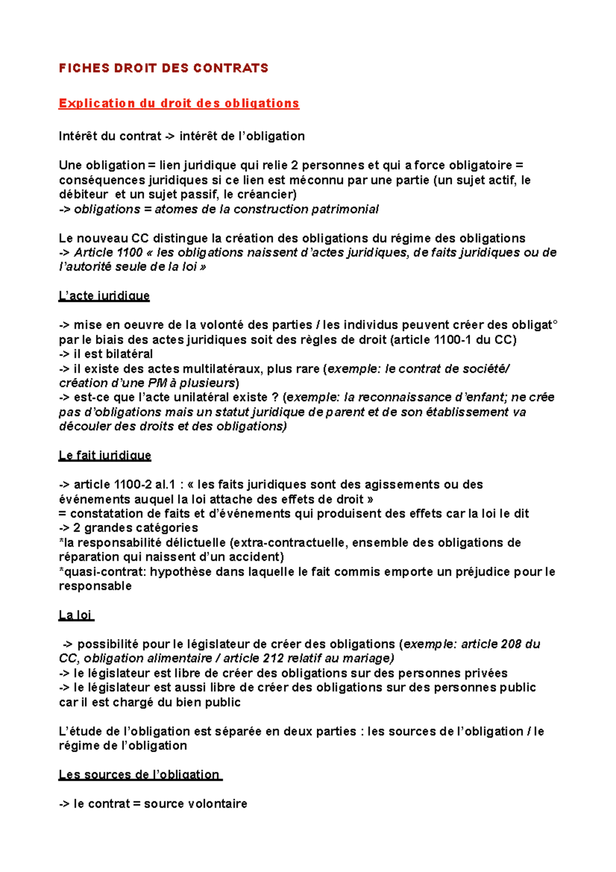 Fiches De Droit Des Contrats - FICHES DROIT DES CONTRATS Explication Du ...