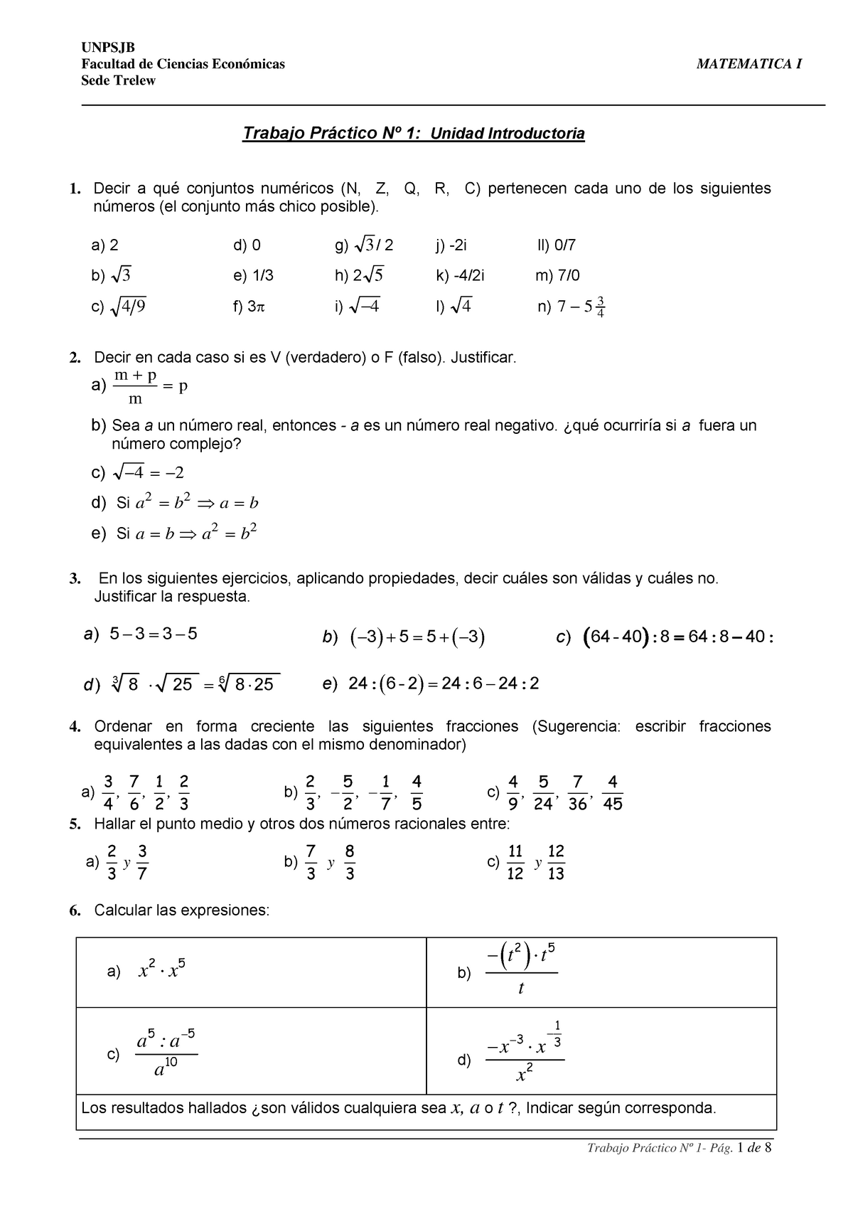Trabajo Practico No 1 2014 Matematica I 111 Unpsjb Studocu