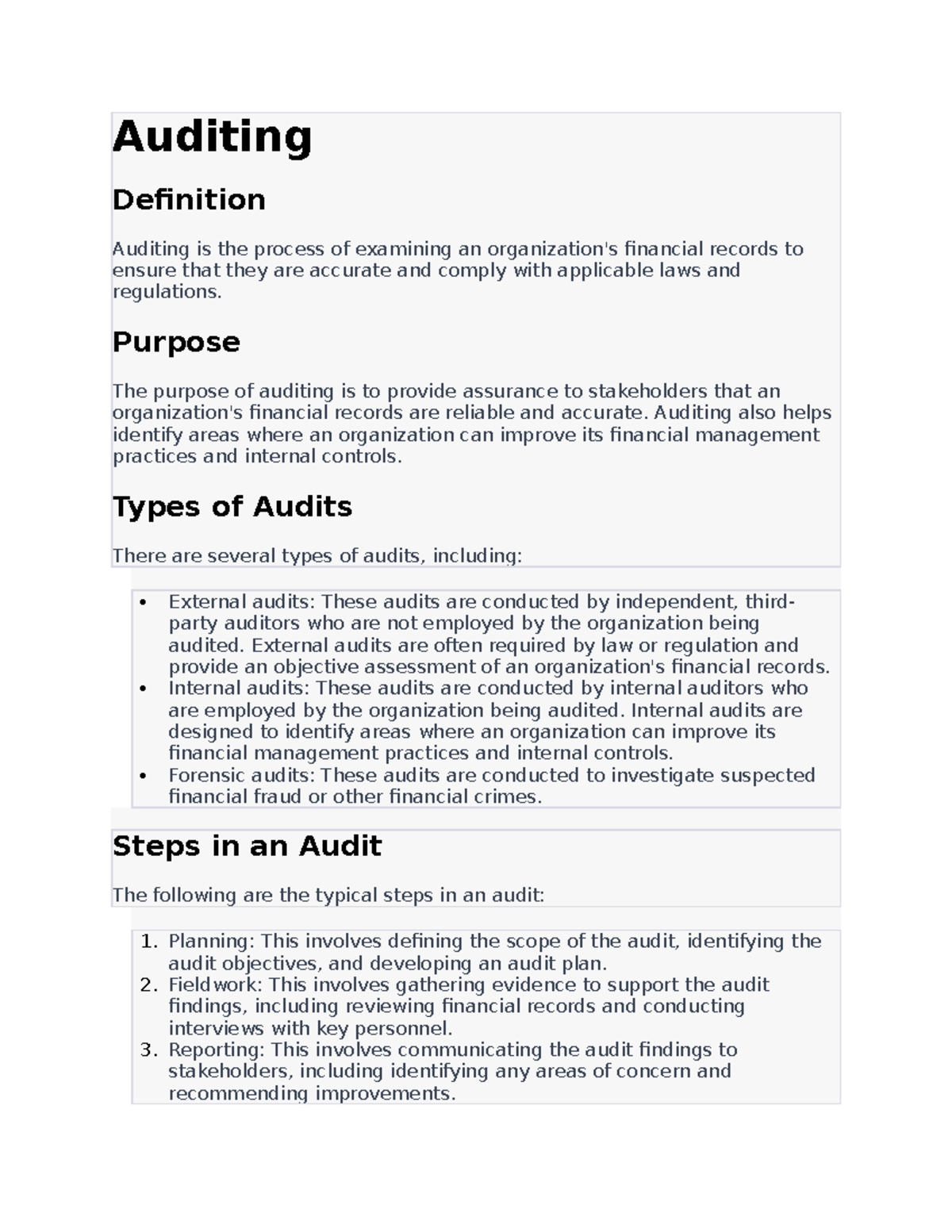 assignment definition auditing