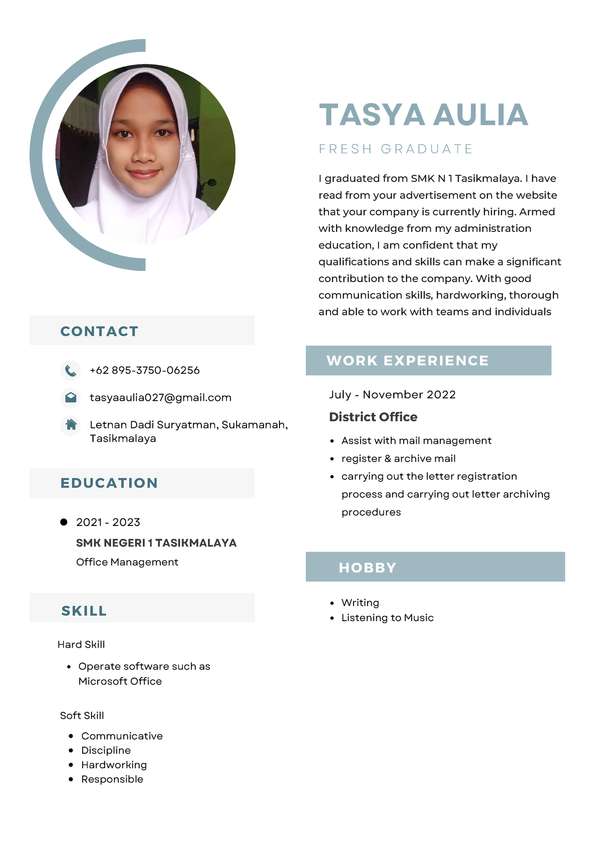 CV Tasya - TASYA AULIA F R E S H G R A D U A T E I graduated from SMK N ...