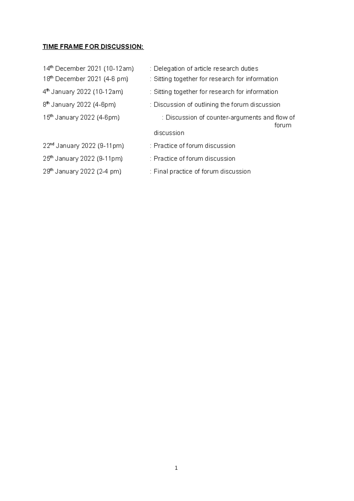 ELC501 Sample TIME Frame, Outline Topics TIME FRAME FOR DISCUSSION