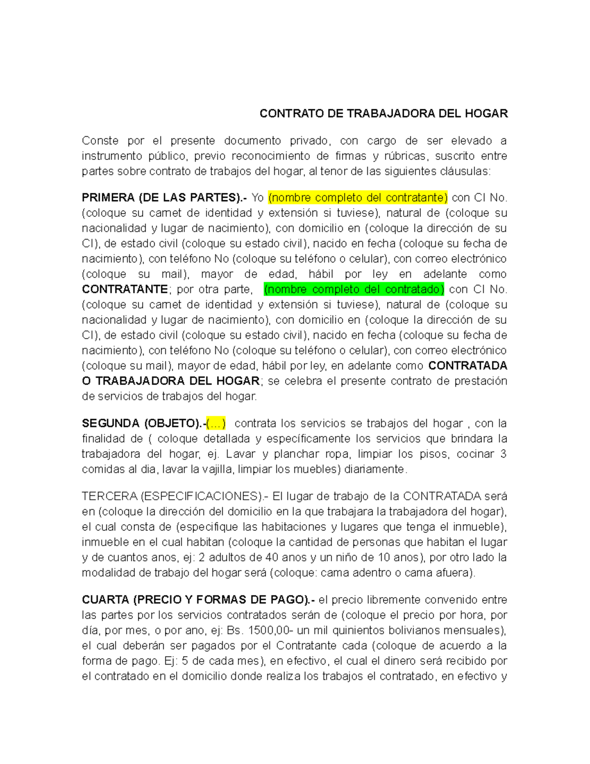 contrato empleada de hogar 2025