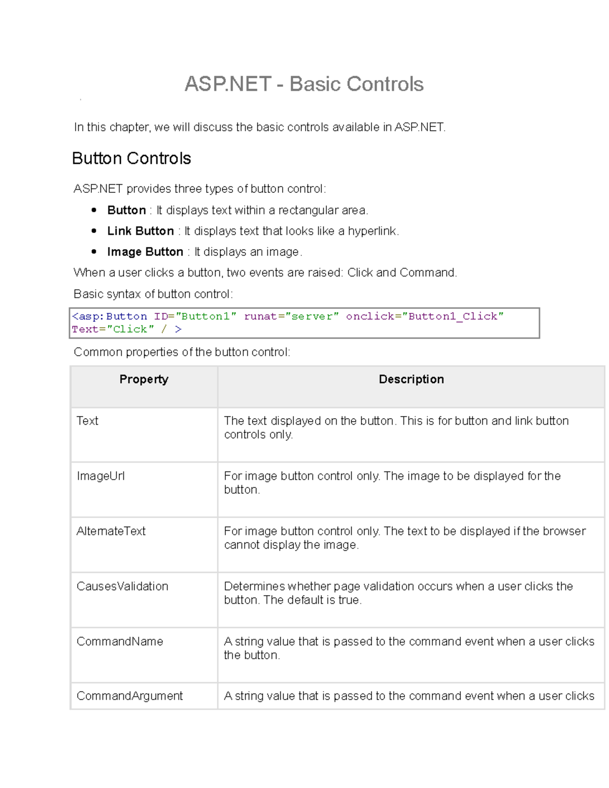 ASP Basic Control Example - ASP - Basic Controls In This Chapter, We ...