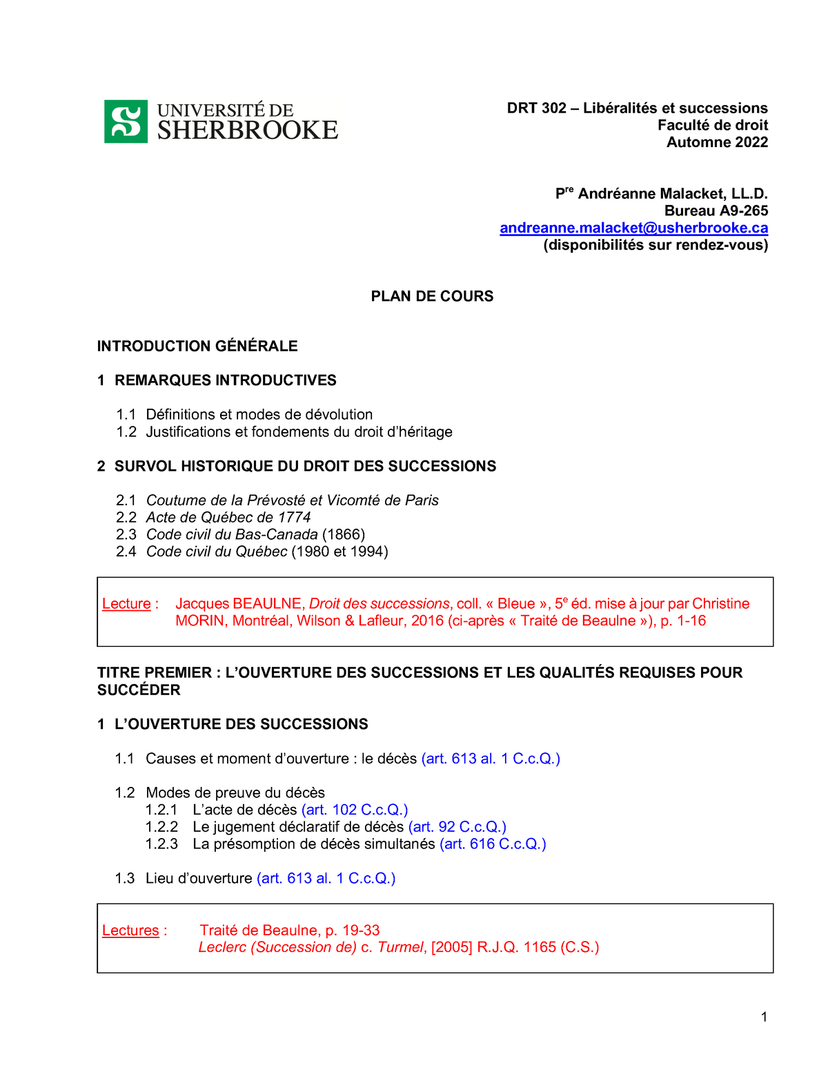 Plan De Cours Détaillé Drt 302 A22 Drt 302 3 Libéralités Et Successions Faculté De Droit