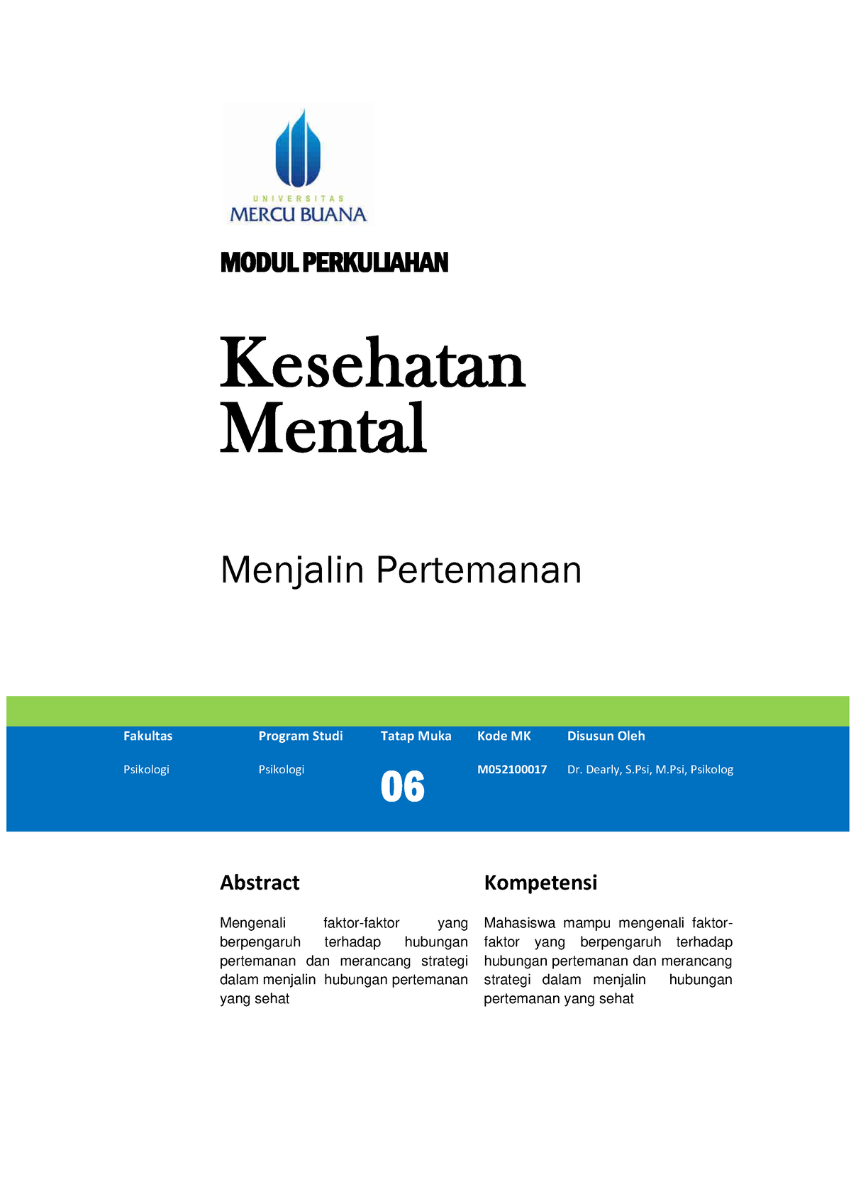 Modul 6 - Kesehatan Mental - MODUL PERKULIAHAN Kesehatan Mental ...