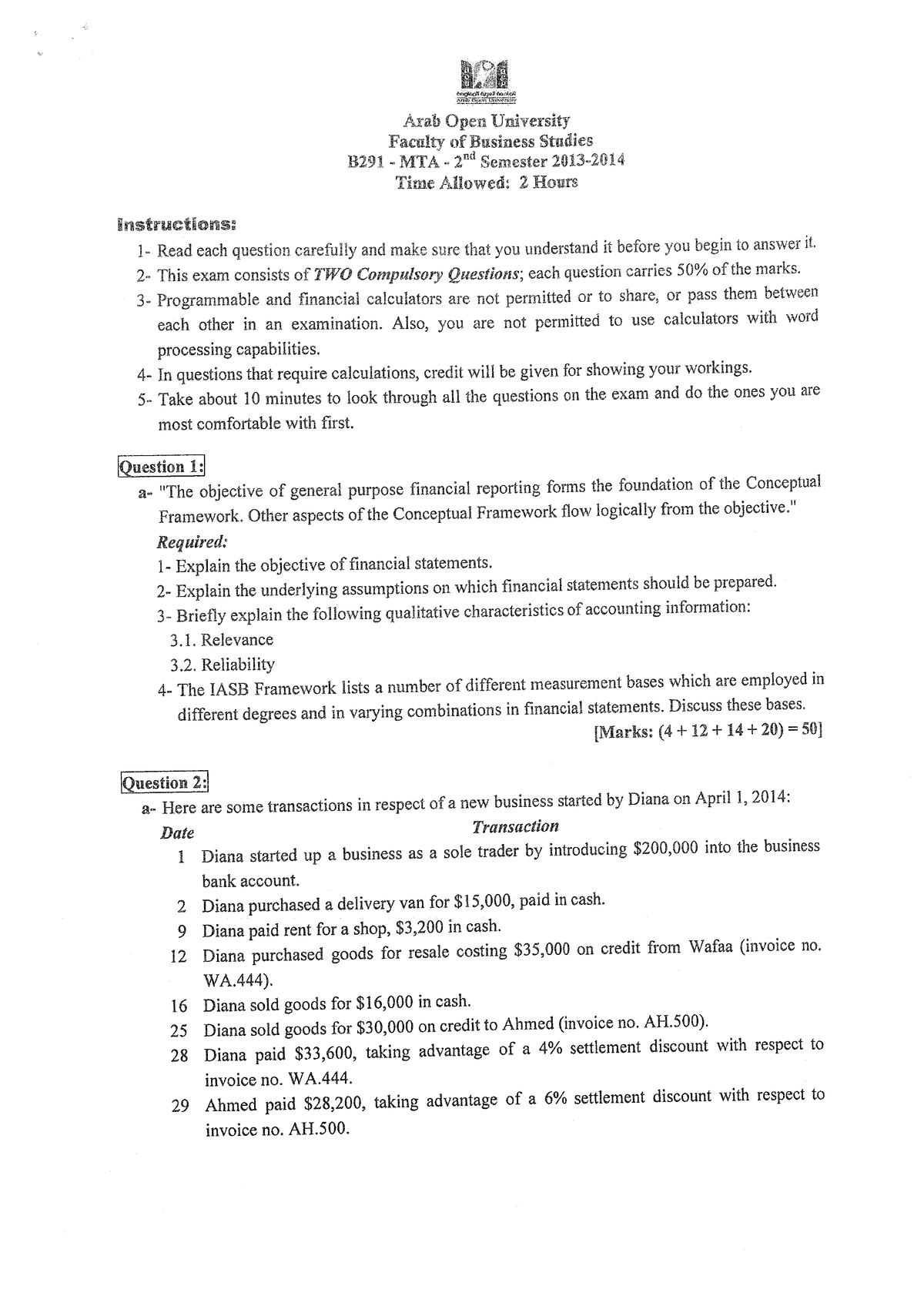 B291 MTA Spring 2013-2014 - Financial Accounting - Studocu