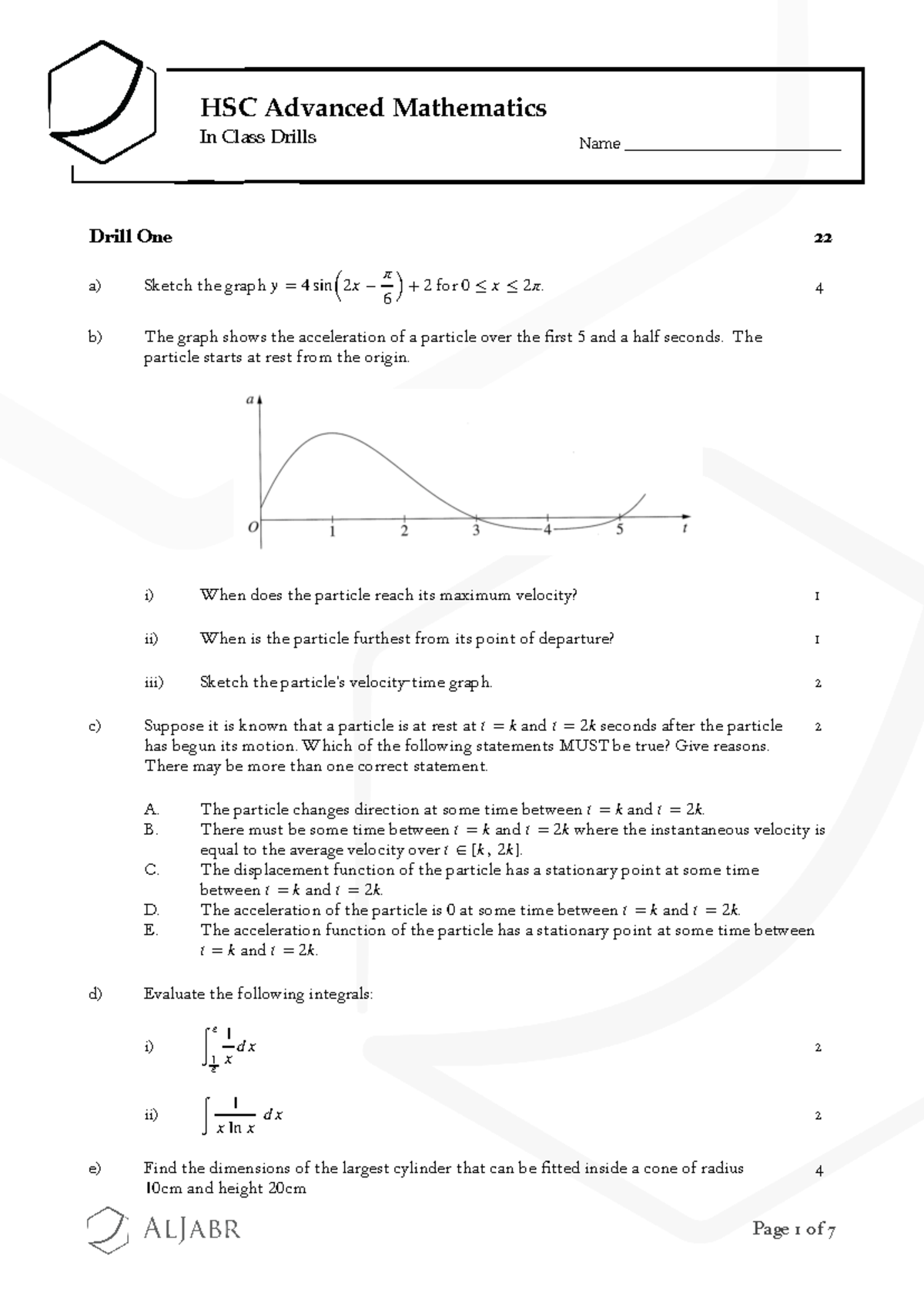 2U Trial Drills Set One - HSC Advanced Mathematics In Class Drills ...