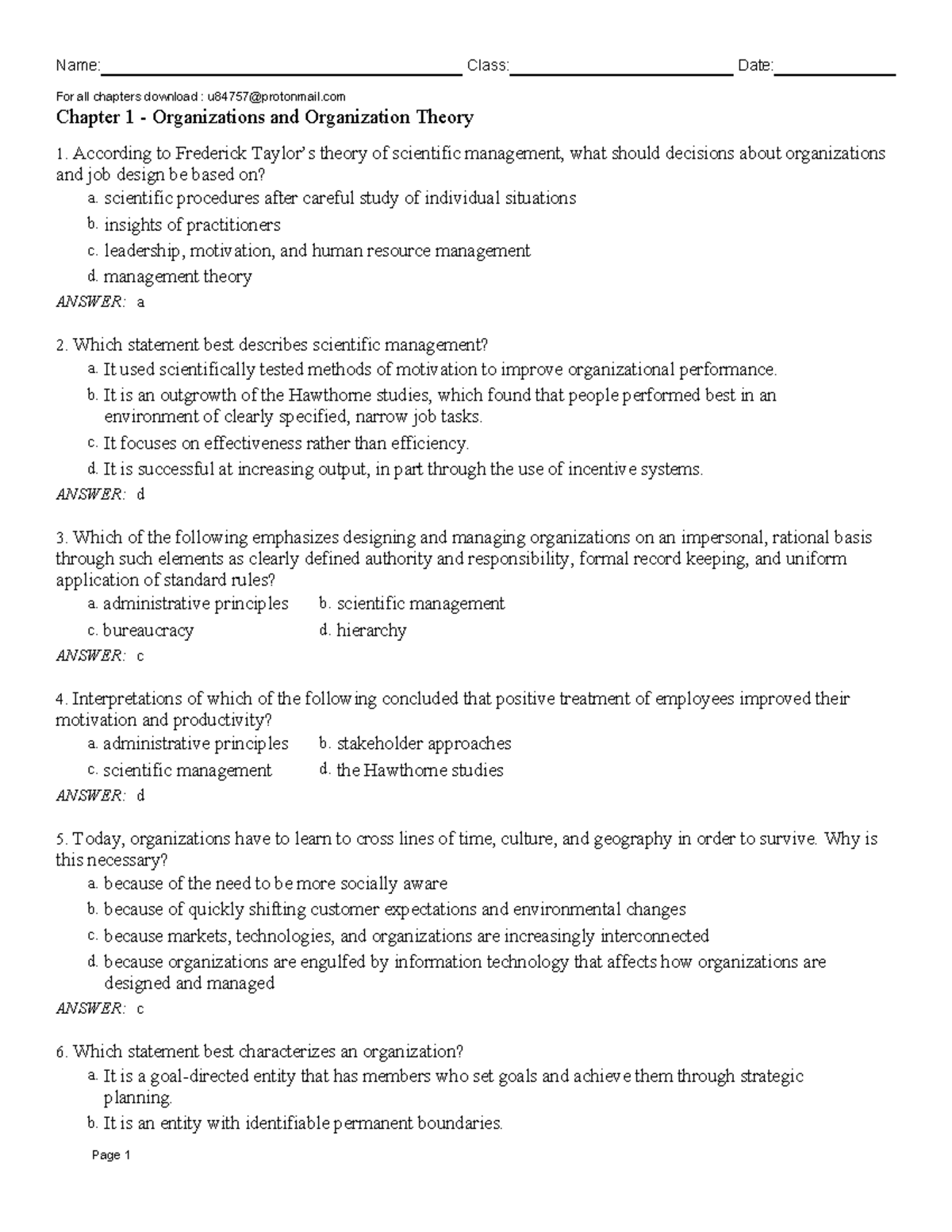 Chapter 1 Organizations and Organization Theory - For all chapters ...