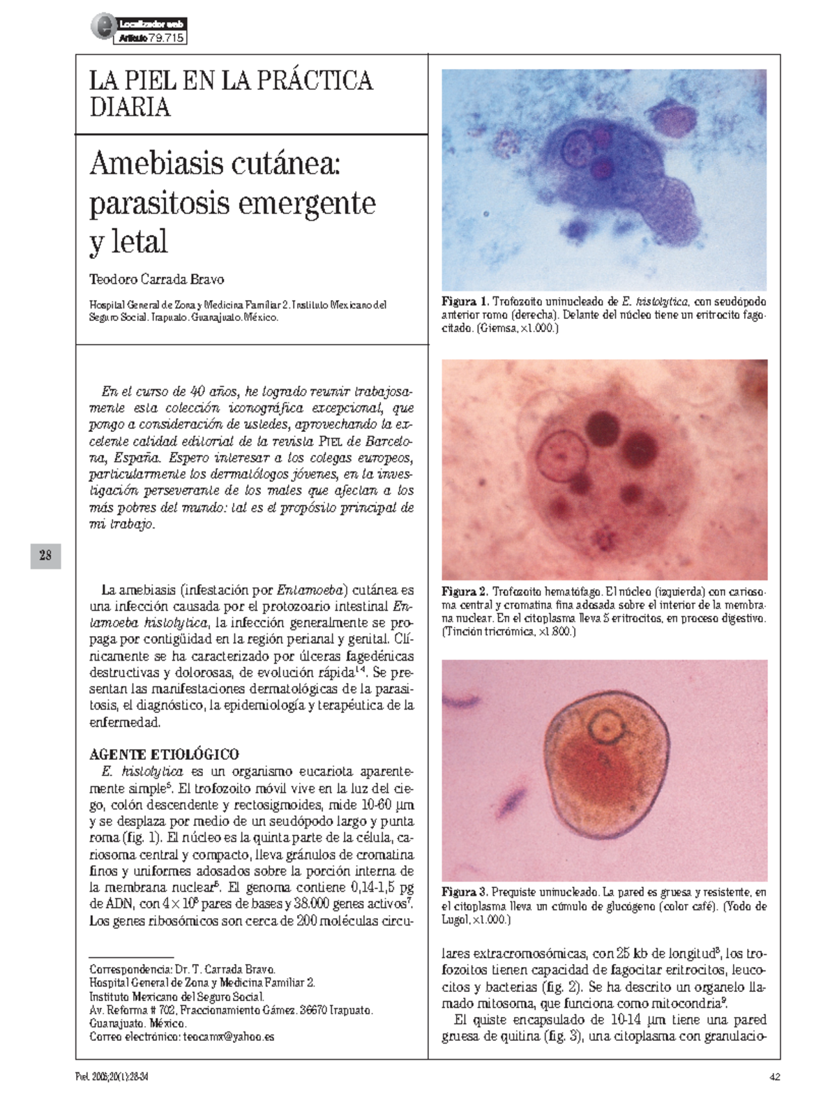 Carrada Bravo 2005 Amebiosis Parasitologia La Piel En La PrÁctica Diaria Amebiasis Cutánea 6659