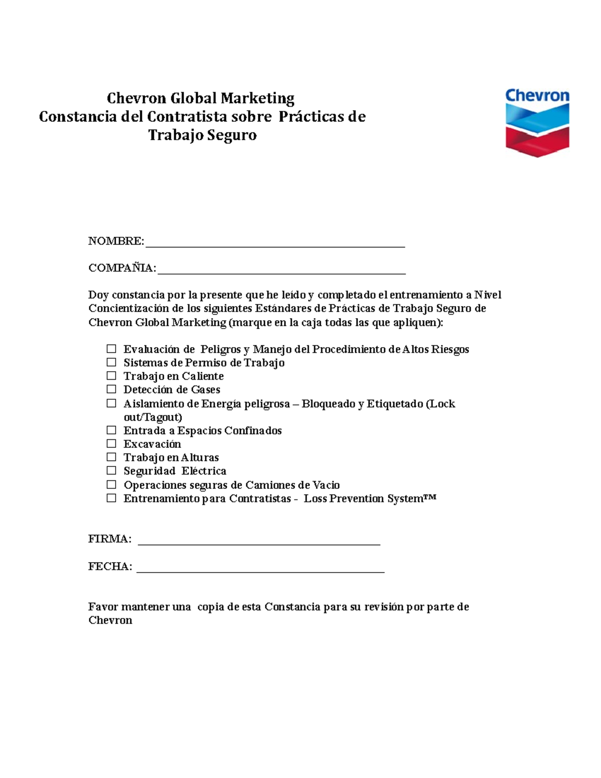 Contractor swp acknowledgementes-es - NOMBRE