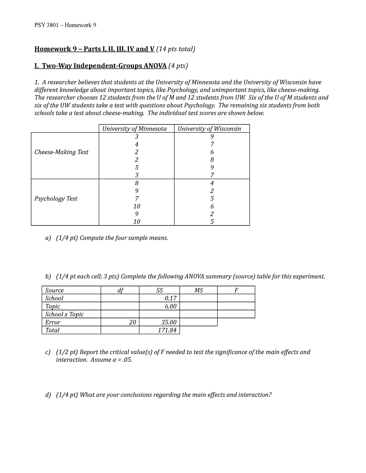 Homework 9 - Homework 9 – Parts I, II, III, IV And V (14 Pts Total) I ...