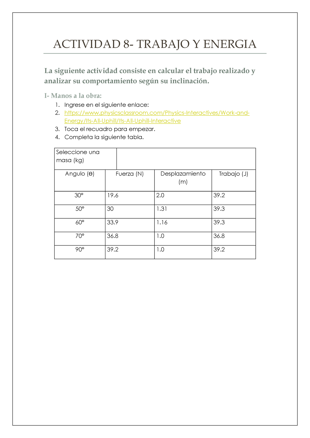 Actividad 8 - Trabajo Y Energia 2 - Fisica General III - Studocu