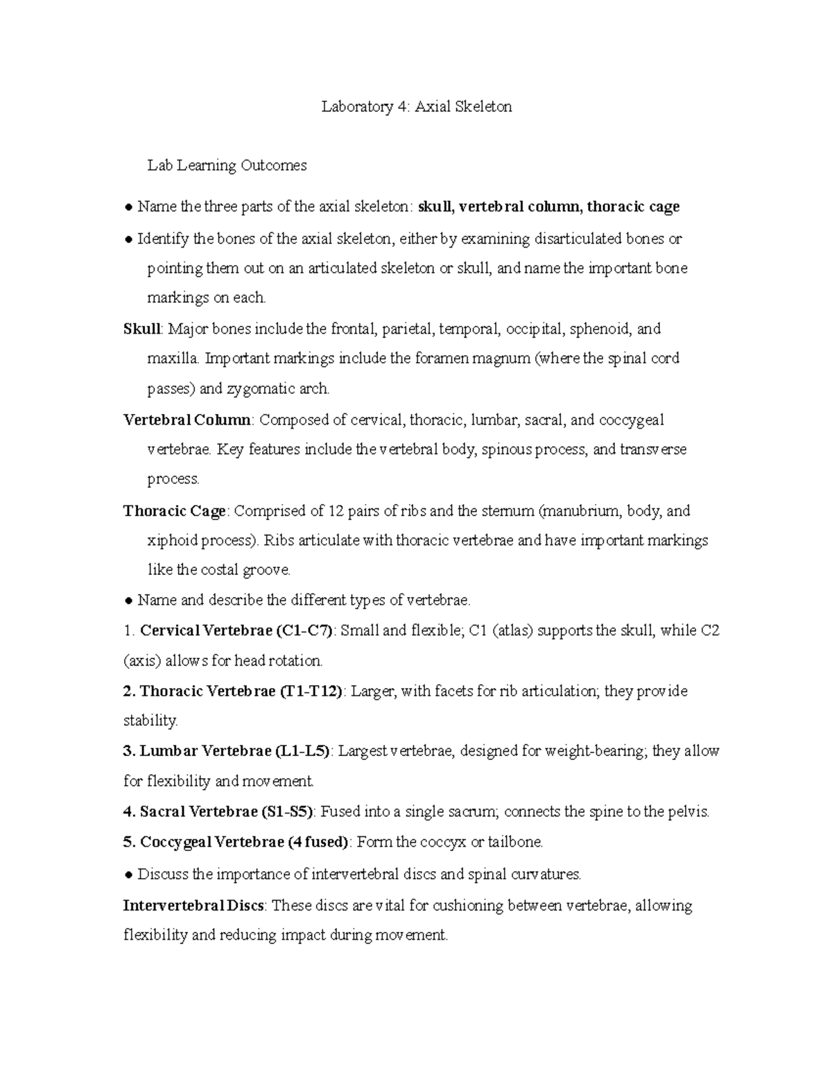 BIOL 207 Laboratory Axial Skeleton Assignment - Laboratory 4: Axial ...