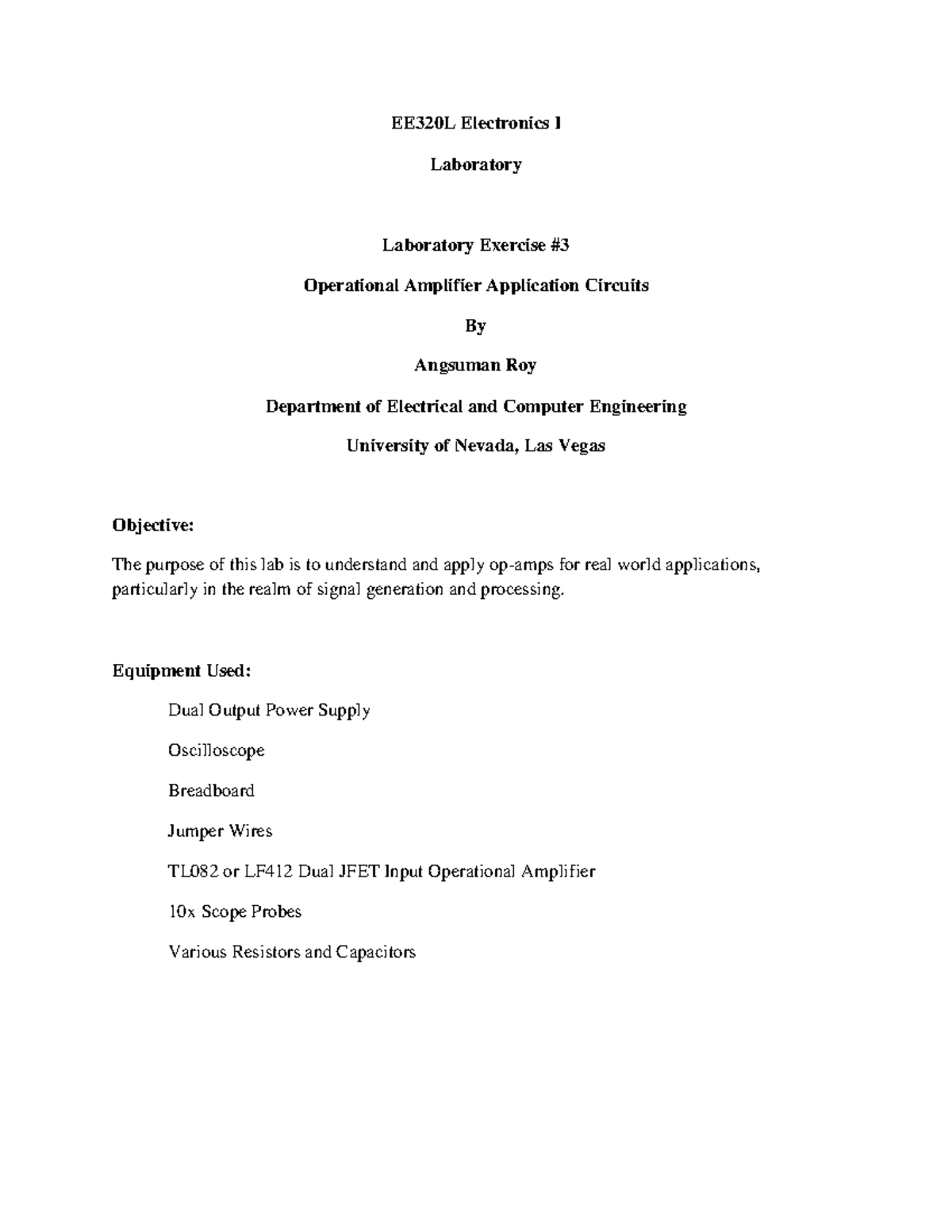 Tutorial work - 3 - Lab report - EE320L Electronics I Laboratory ...