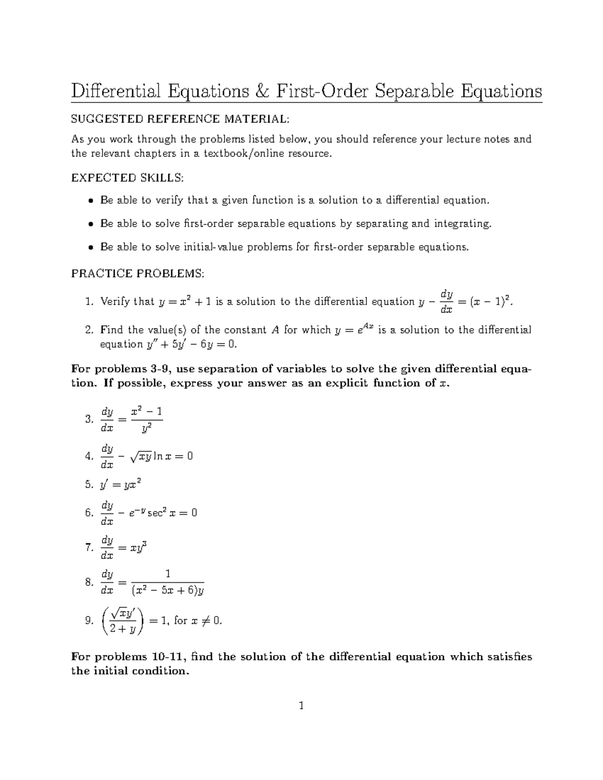 Calculus 3 Separable Equations Homework Differential Equations