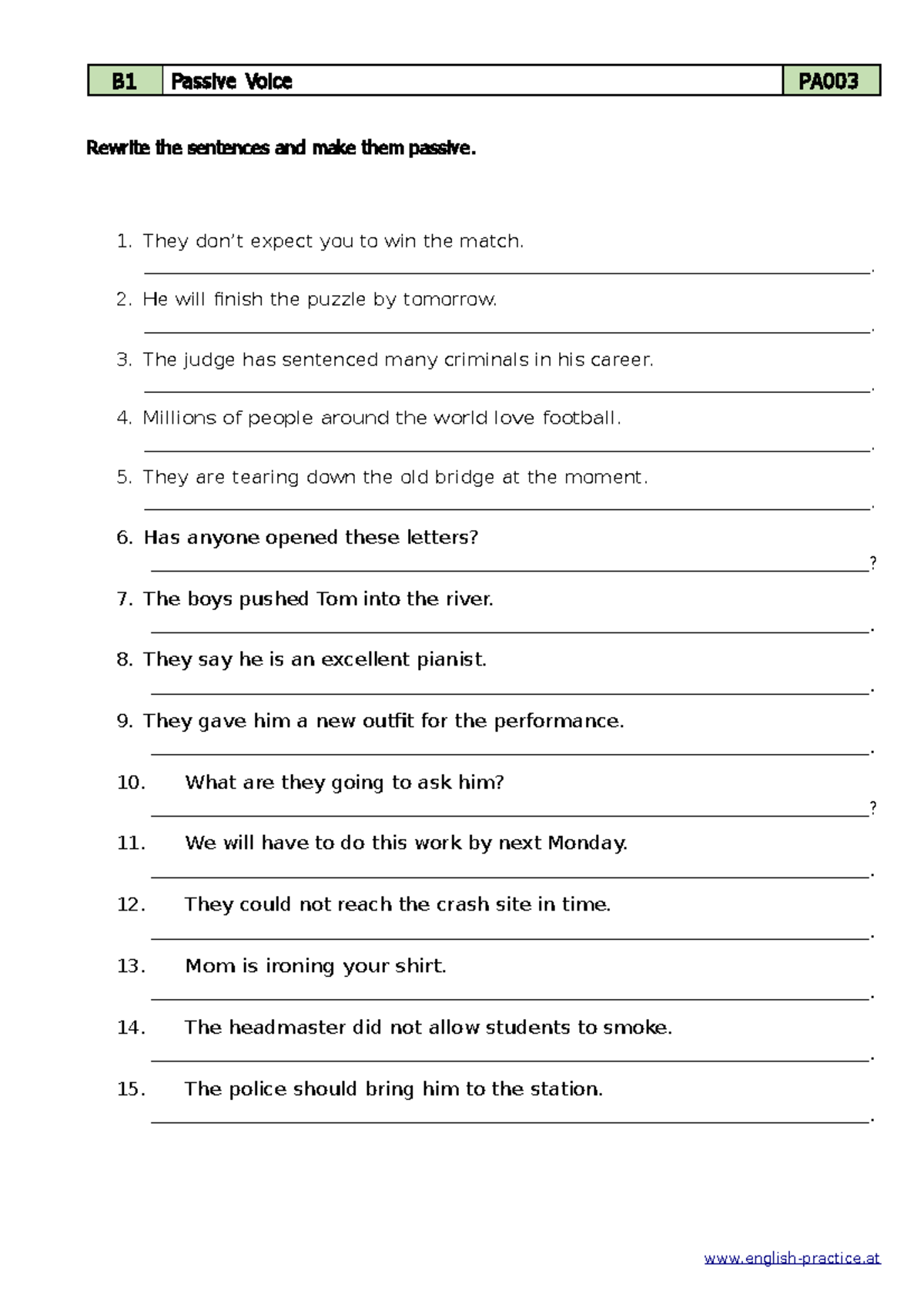 Active Exercises - Resuelto - B 1 Passive Voice Pa0 03 Rewrite The 