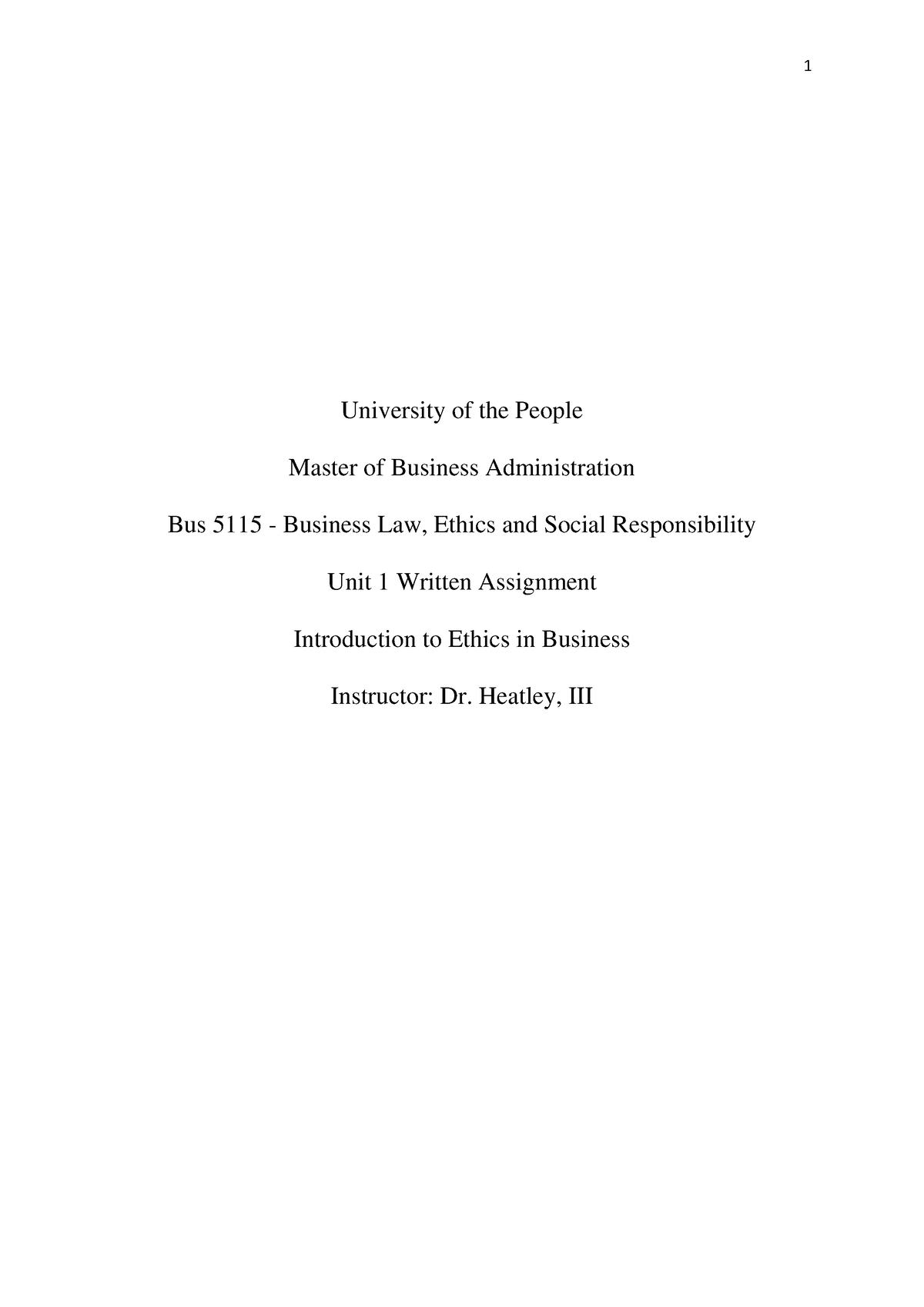 Unit 1 Written Assignment - University Of The People Master Of Business ...