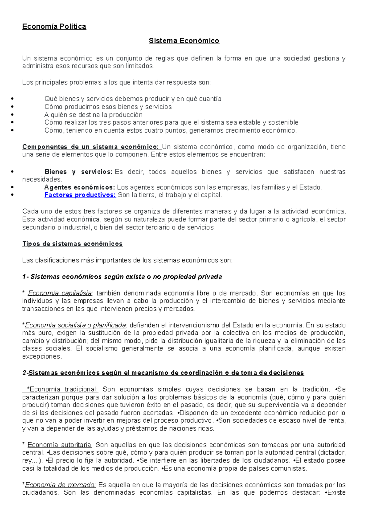 Ciclo economico - Economía Política Sistema Económico Un sistema ...