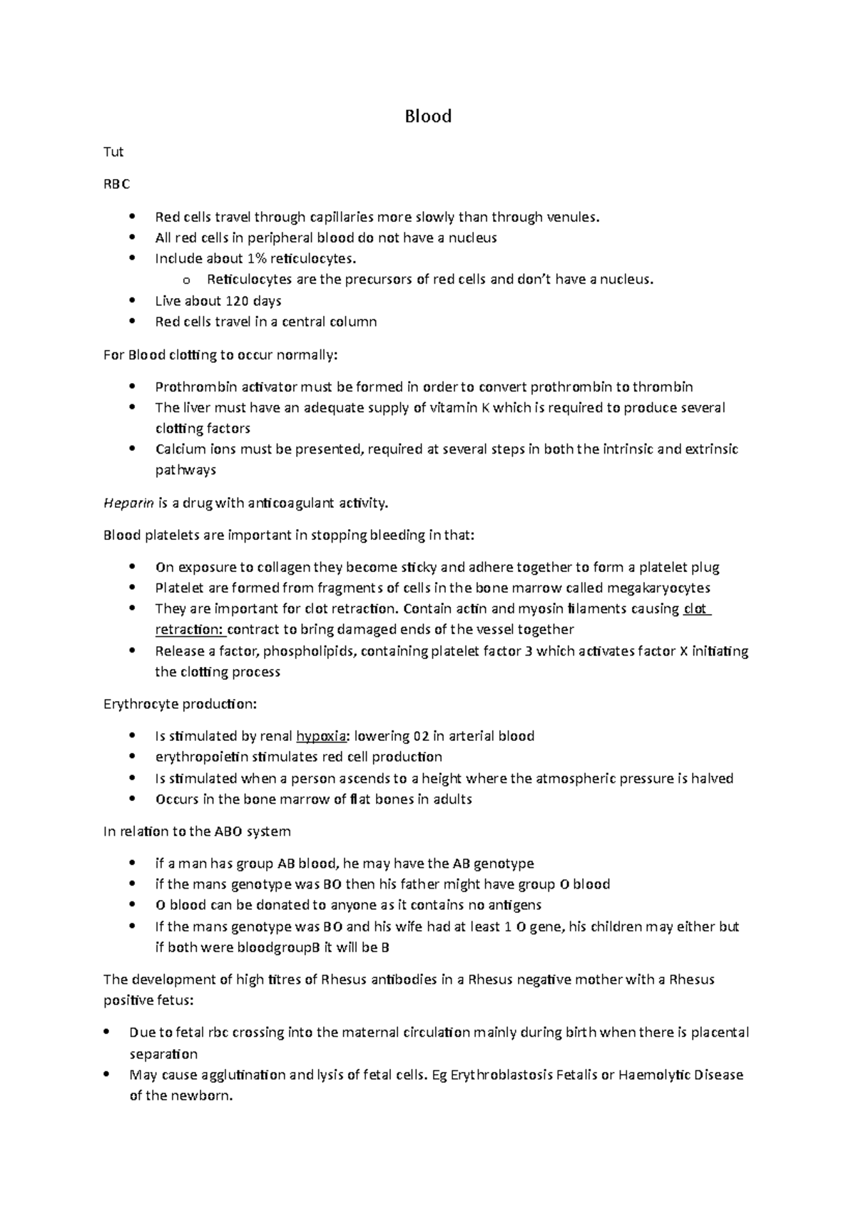 notes for exams and overall summary - Blood Tut RBC Red cells travel ...