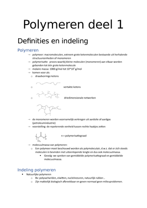 Polymeren Deel 1 Chemie Thomas More Studocu