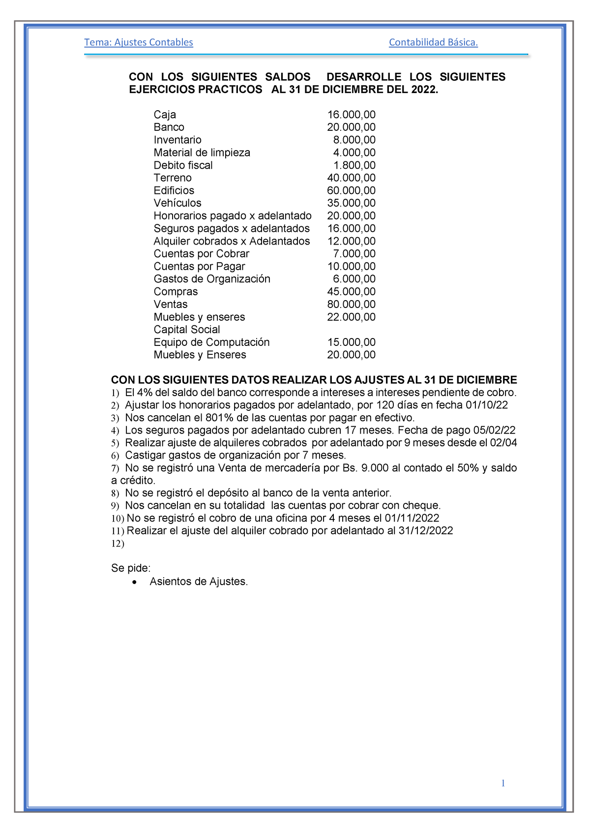 Practico #3 Ajustes Contables - Tema: Ajustes Contables Contabilidad ...