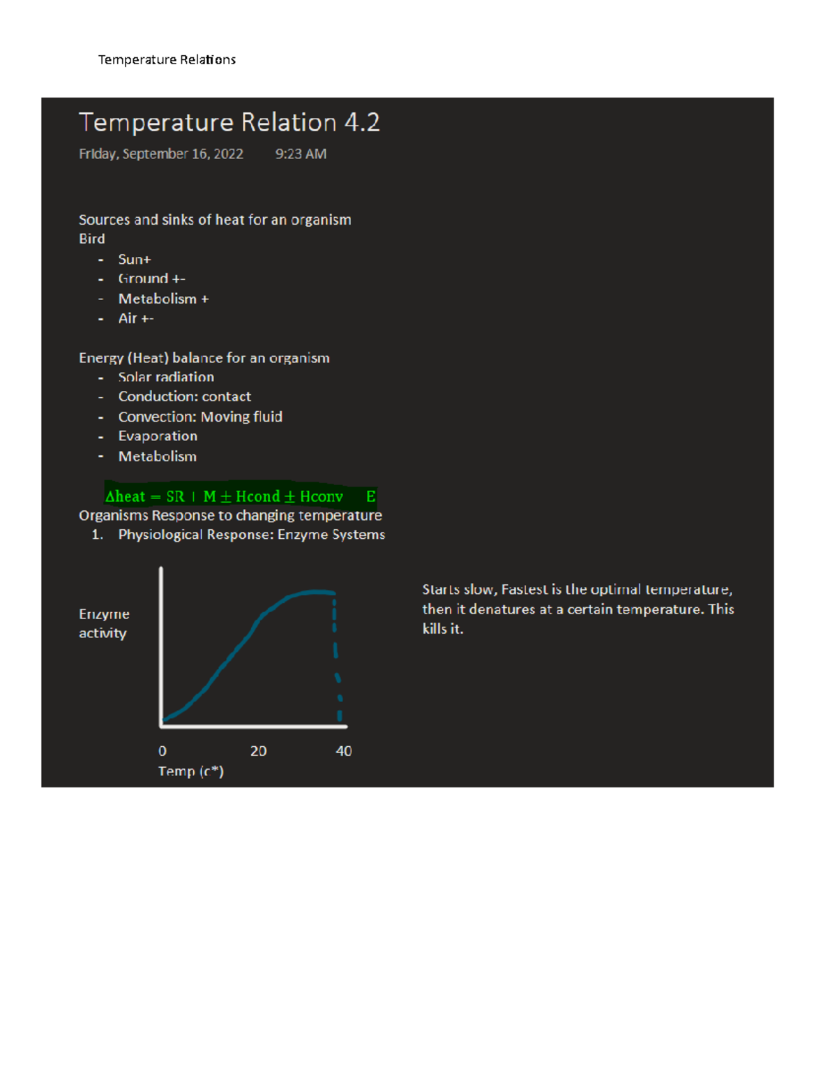 Temperature regulations BIO 213 Temperature Relations Temperature