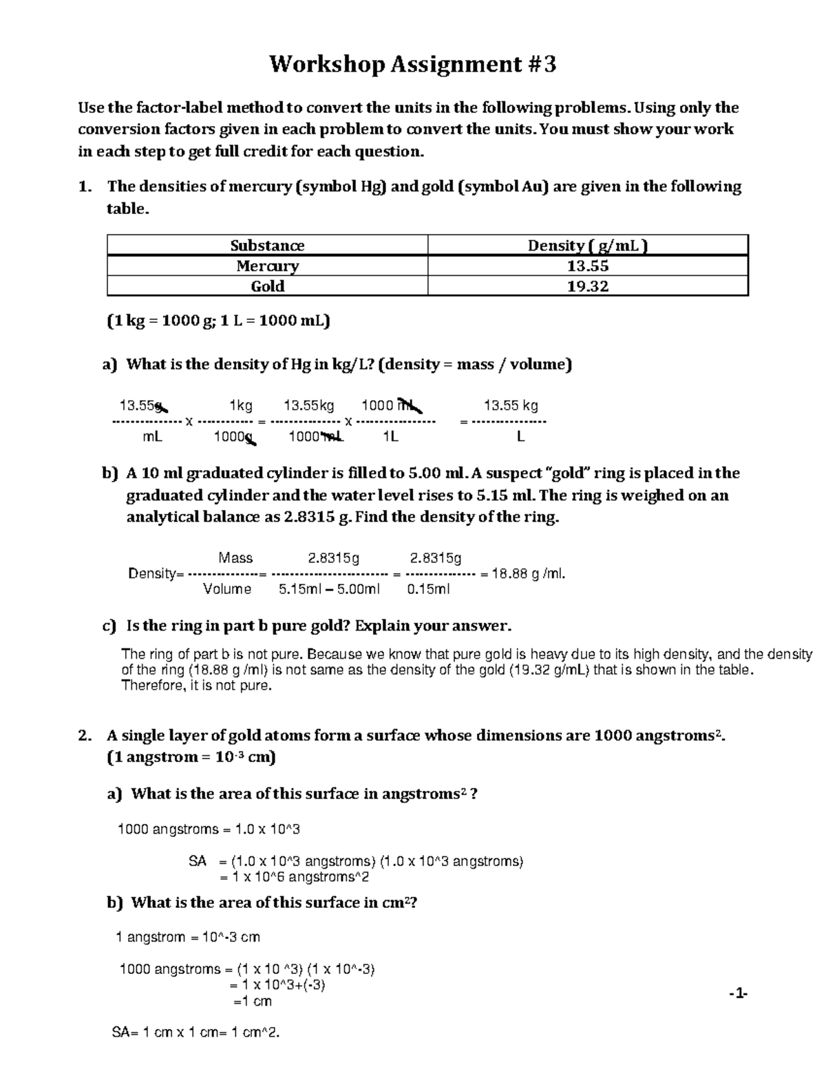 Workshop Assignment-3.4 - Workshop Assignment -1- Use the factor-label ...