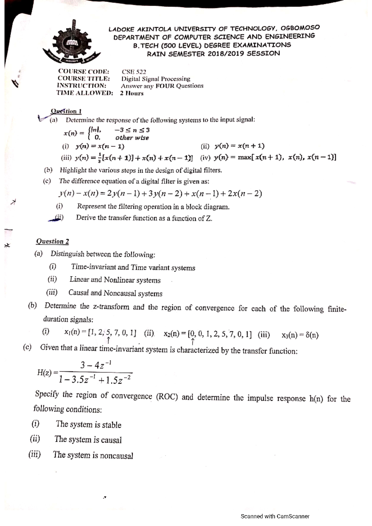 Cse 522 dsp - Material for tutorial work - LADOKE AKINTOLA UNIVERSITY ...