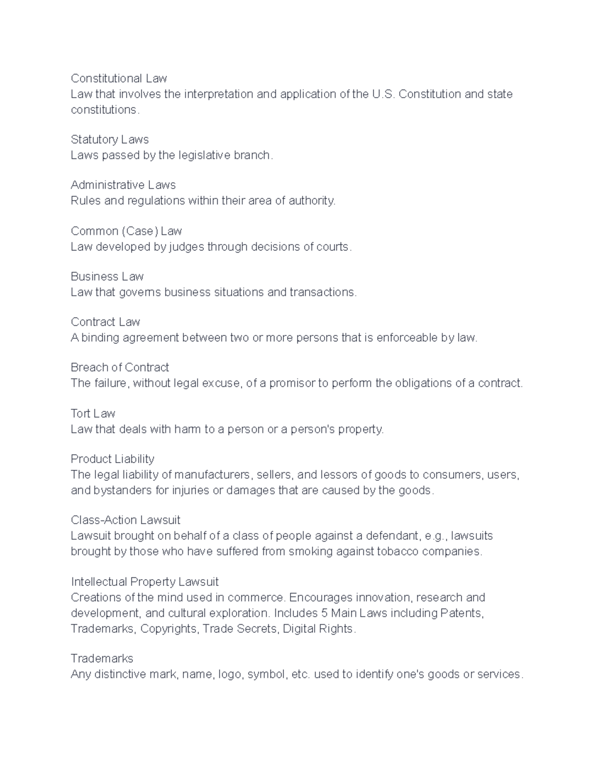 Business Law Chapter 1 Definitions - Constitutional Law Law That ...