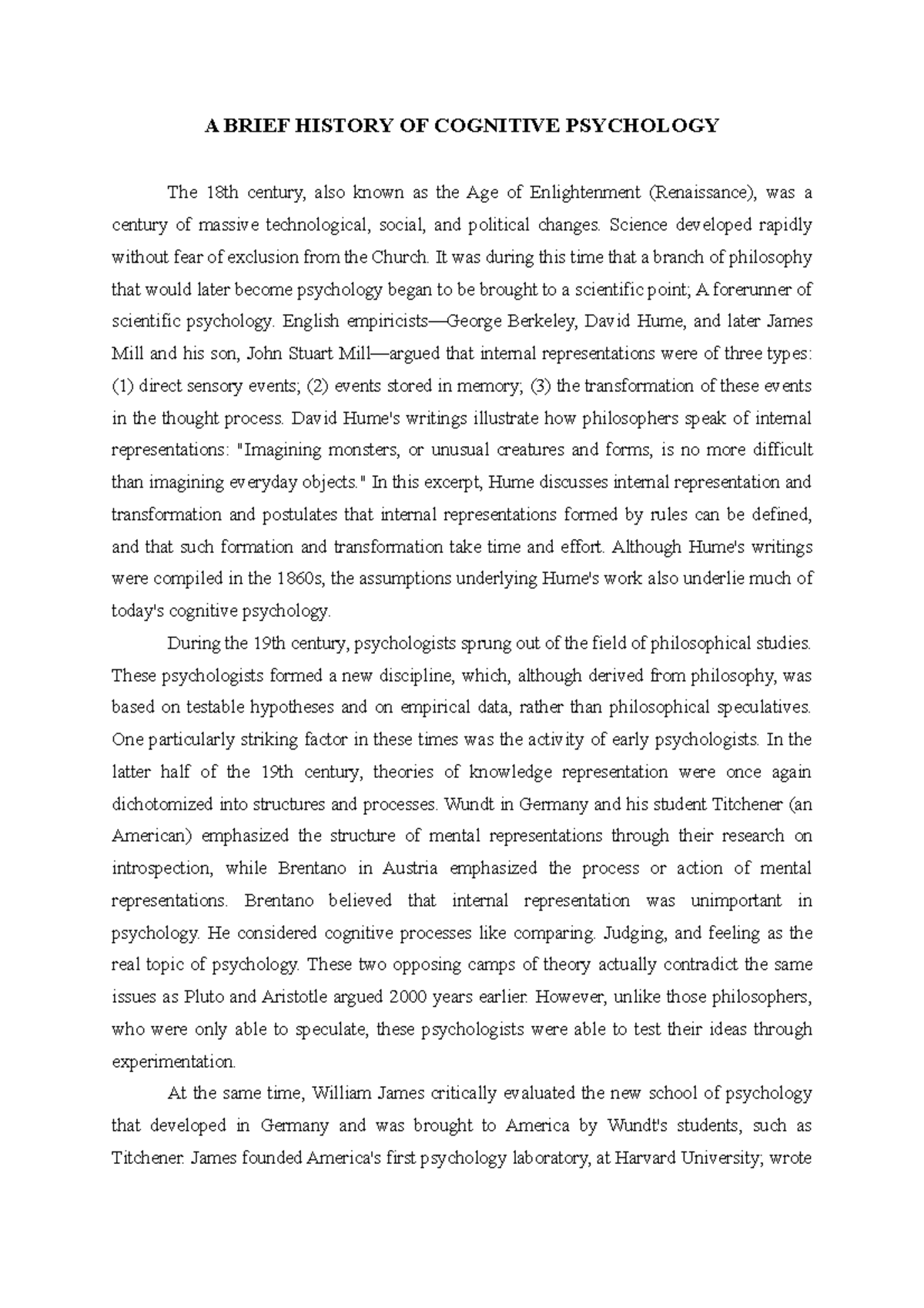 A Brief History Of Cognitive Psychology Summaries A Brief History A Brief History Of Cognitive Psychology Summaries A Brief History