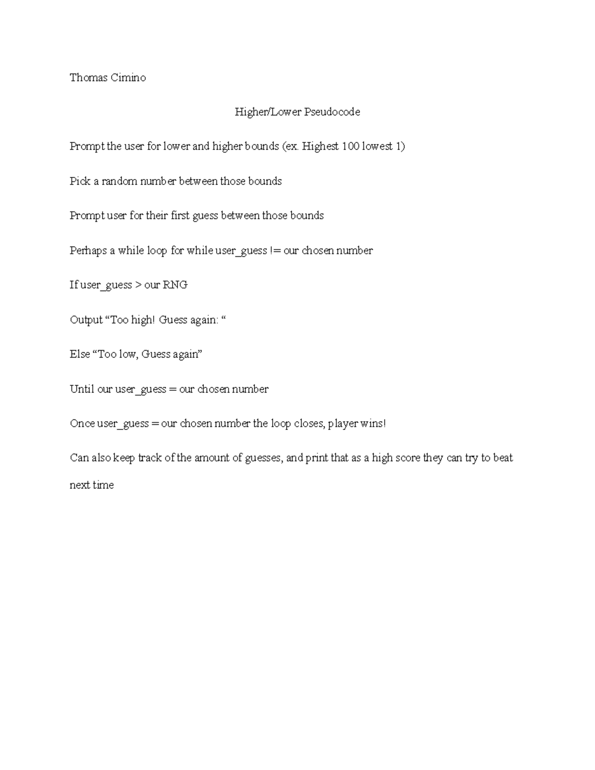 Higher lower game - zzzz - Thomas Cimino Higher/Lower Pseudocode Prompt ...
