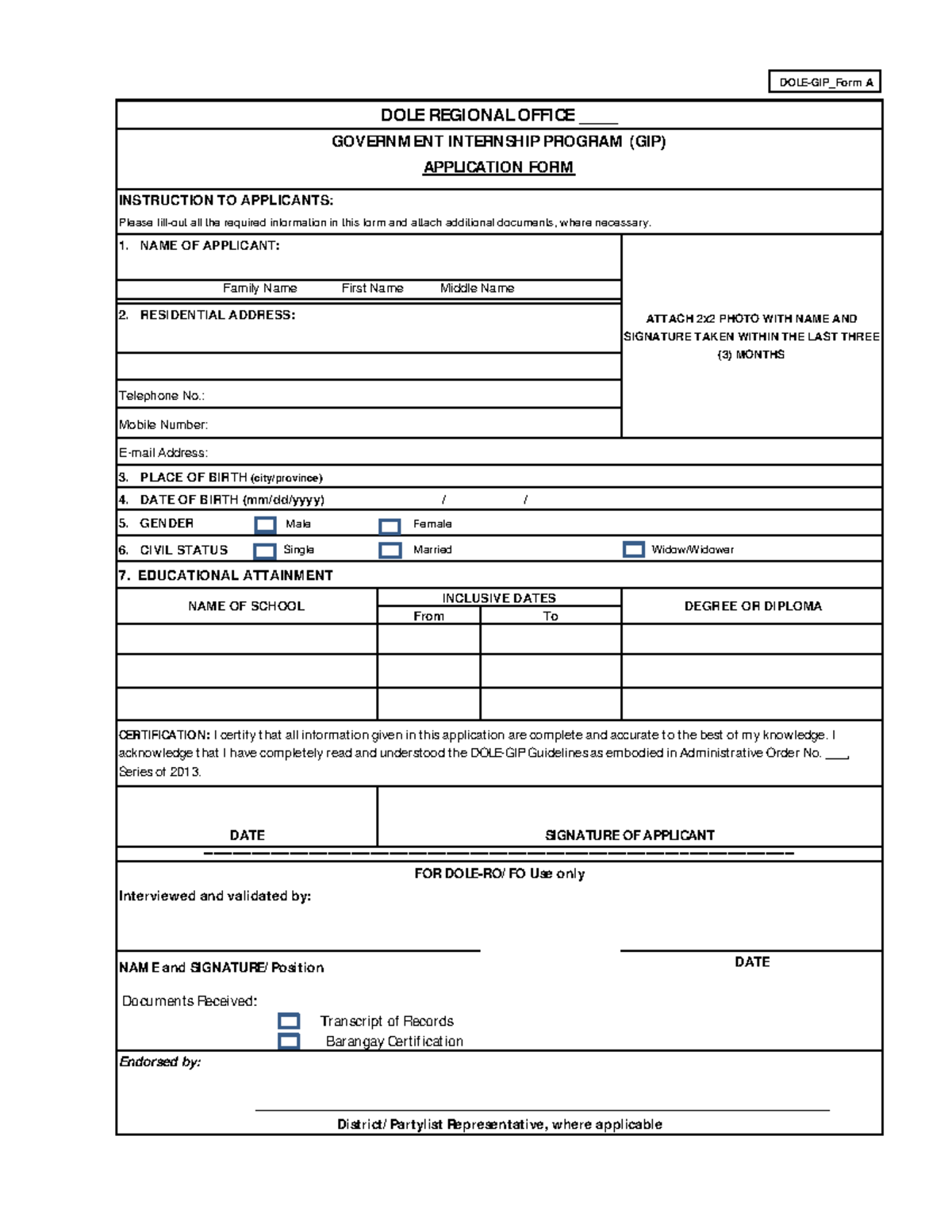 GIP Application Form (A) - INSTRUCTION TO APPLICANTS: Please fill-out ...