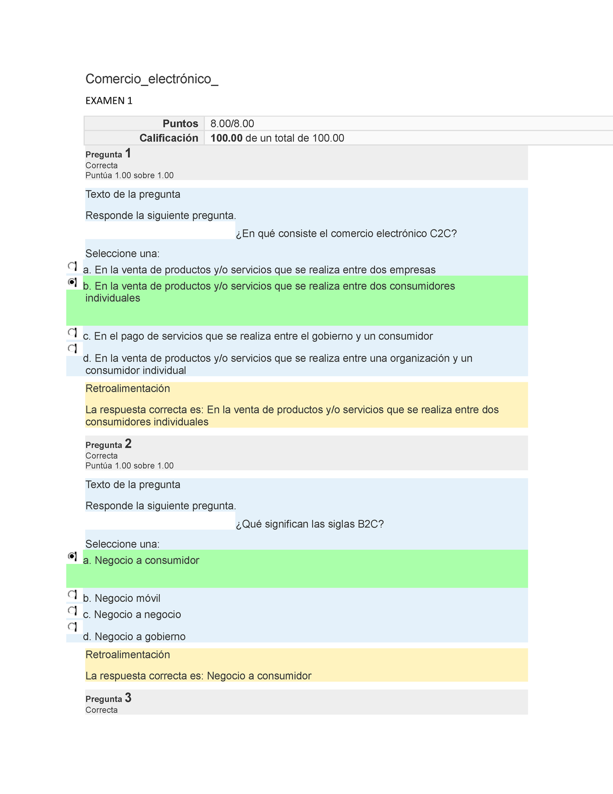 comercio electronico examen comercio electrónico examen 1 puntos 8 8