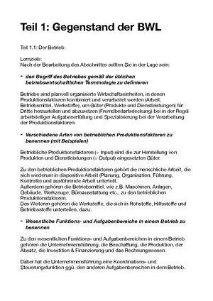 BWL Lernzettel - Zusammenfassung Grundlagen Der BWL - BWL Grundlagen ...