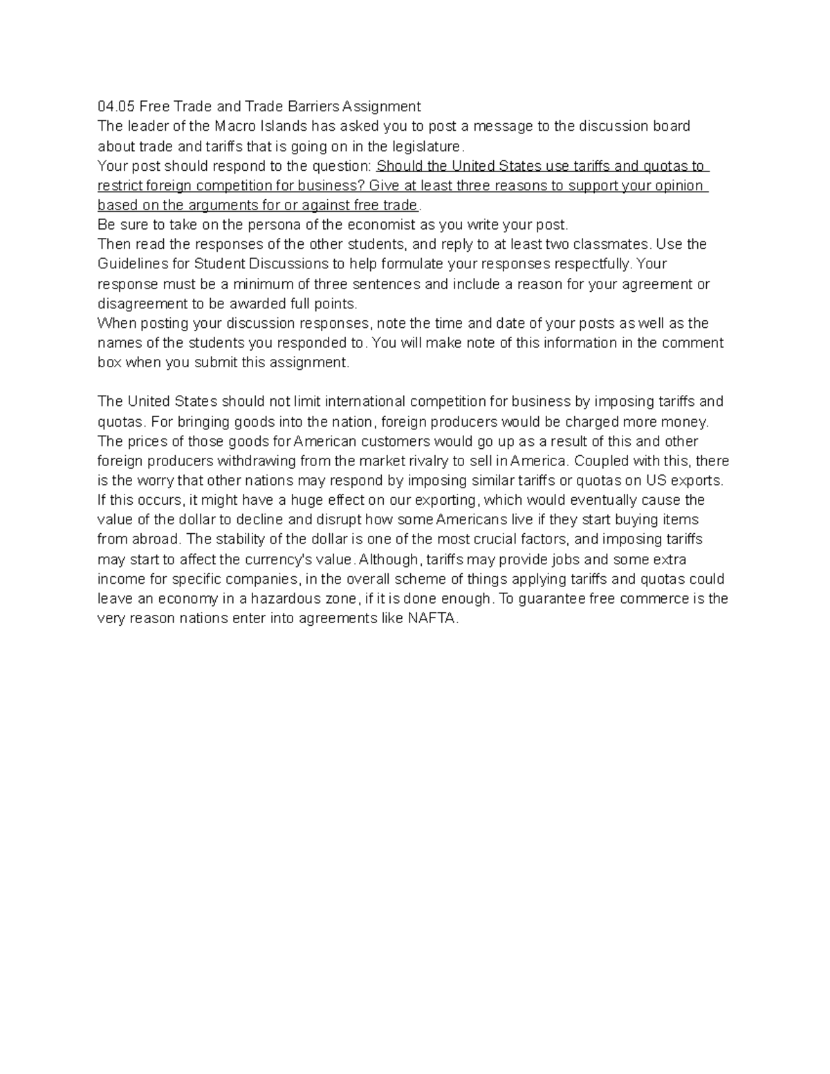 04.05 Free Trade and Trade Barriers Assignment 04 Free Trade and