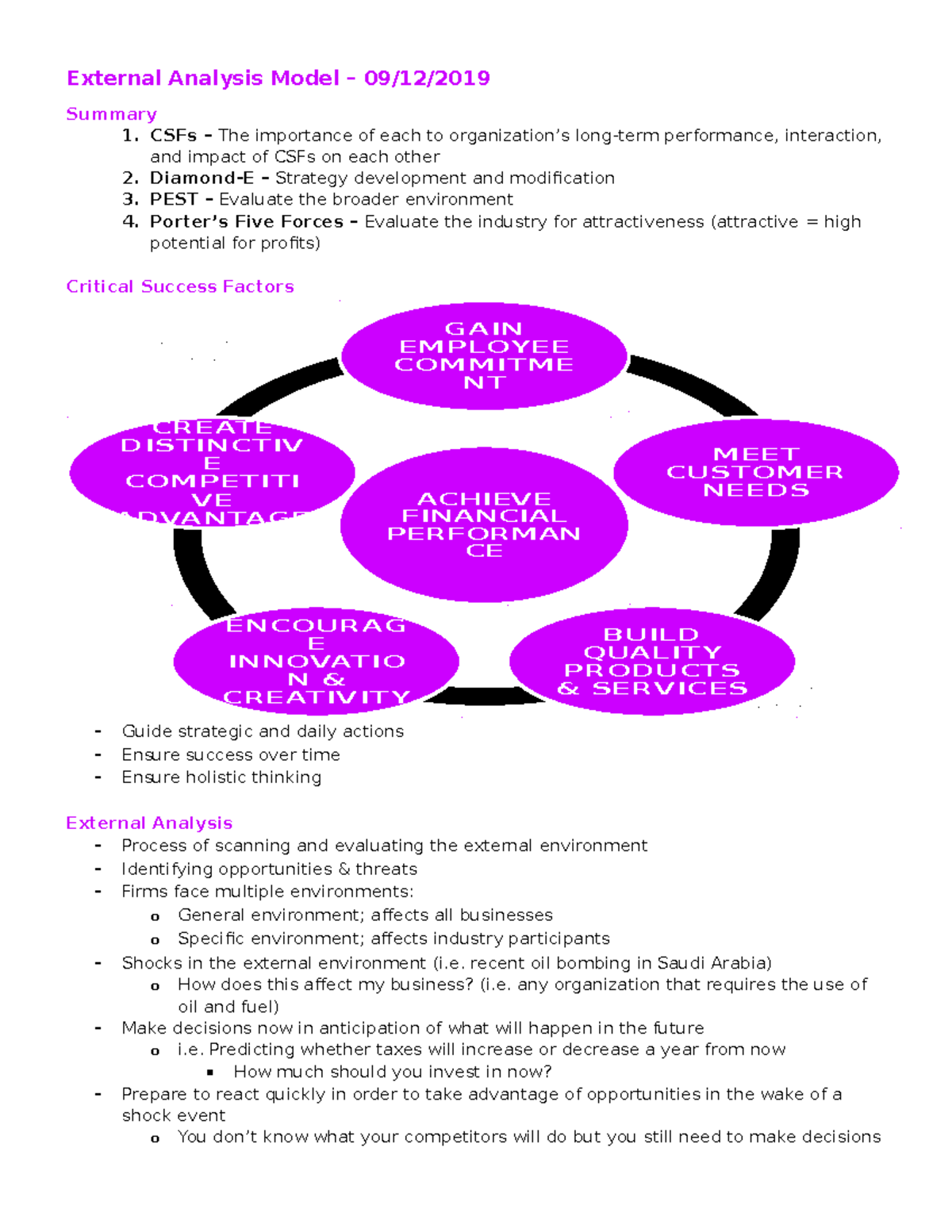 External Analysis Model - CSFs – The importance of each to organization ...