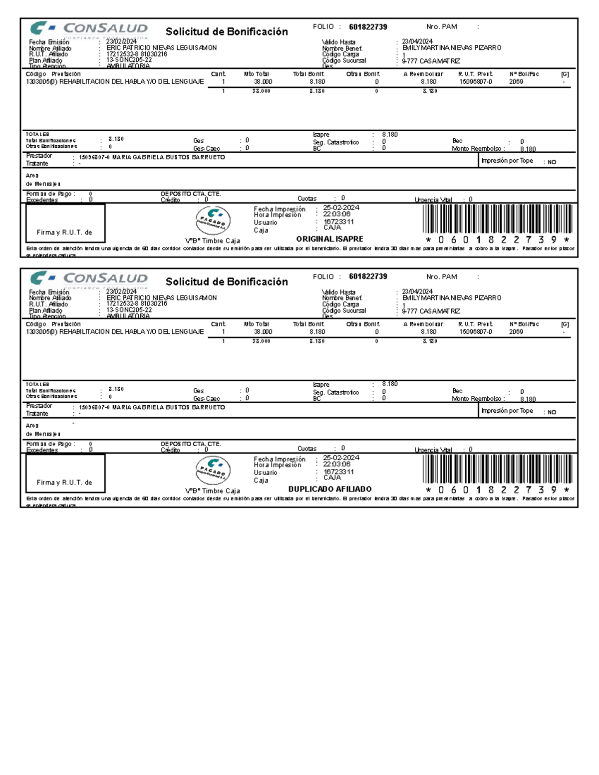 Comprobante - ERIC PATRICIO NIEVAS LEGUISAMON 23/02/ 13-SONC205 ...