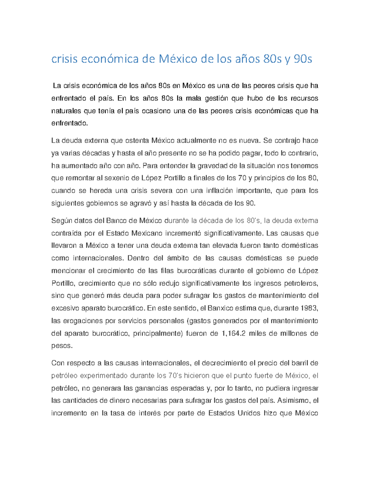 La crisis económica en mexico 80s y 90s - crisis económica de México de ...