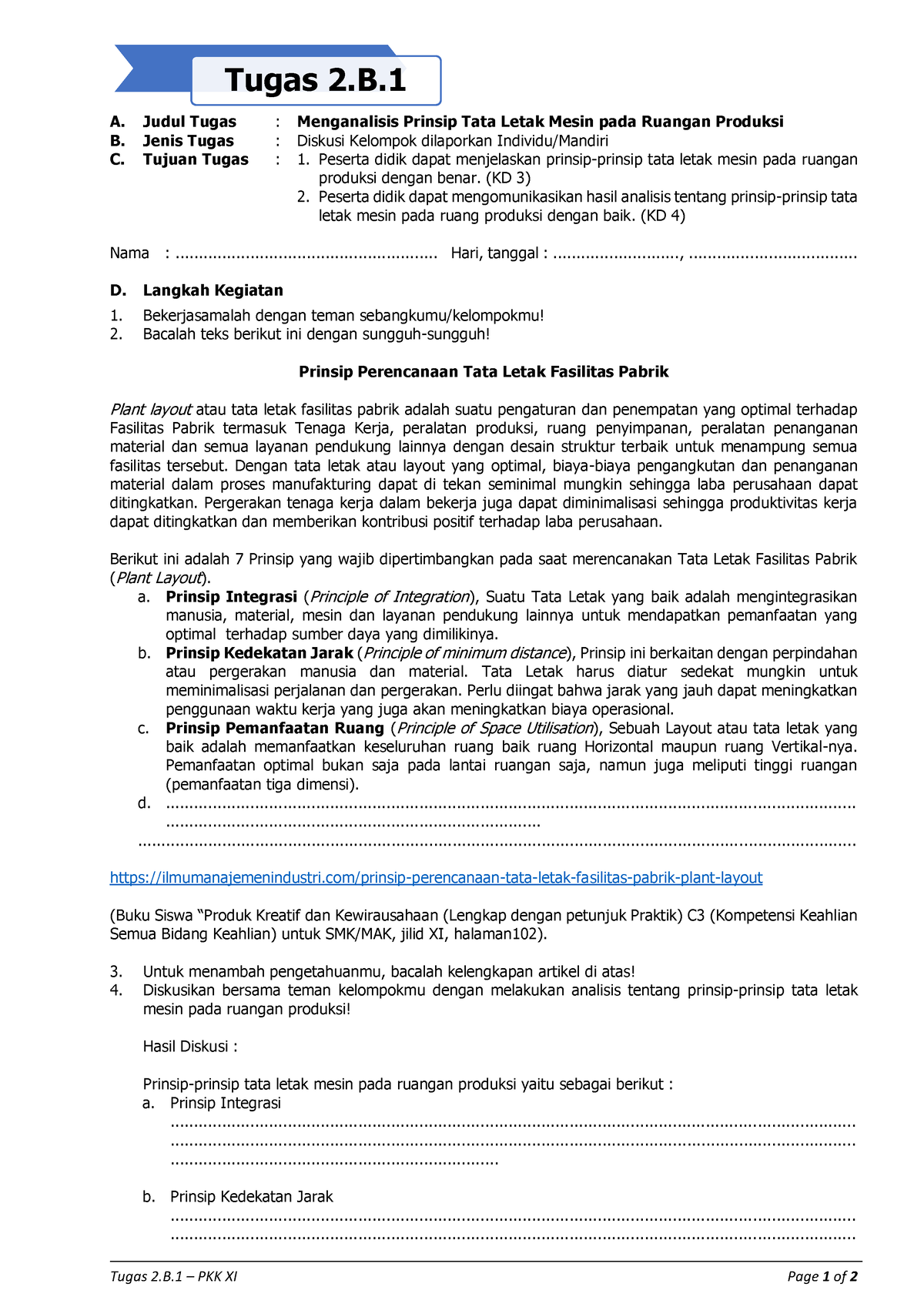 Tugas 2.B.1 - Menganalisis Prinsip Tata Letak Mesin Pada Ruangan ...