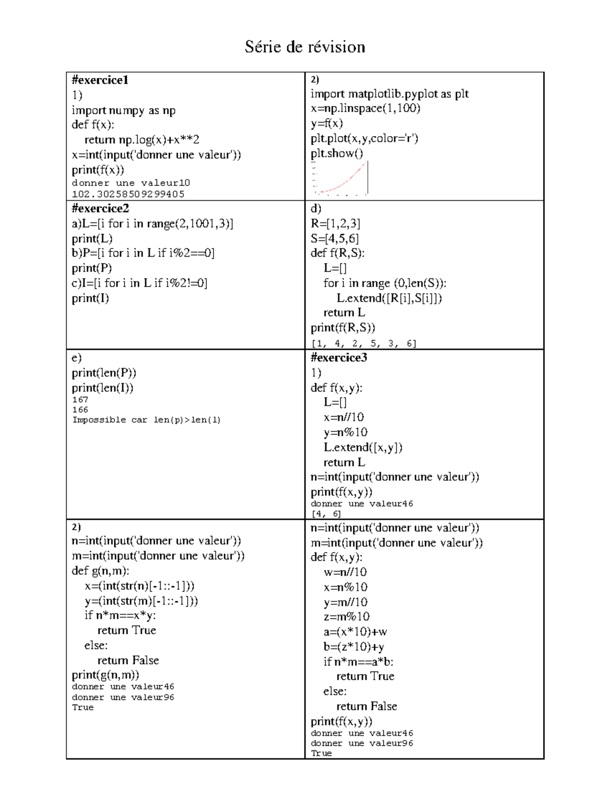 Serie de revision C Série de révision exercice 1) import numpy as np