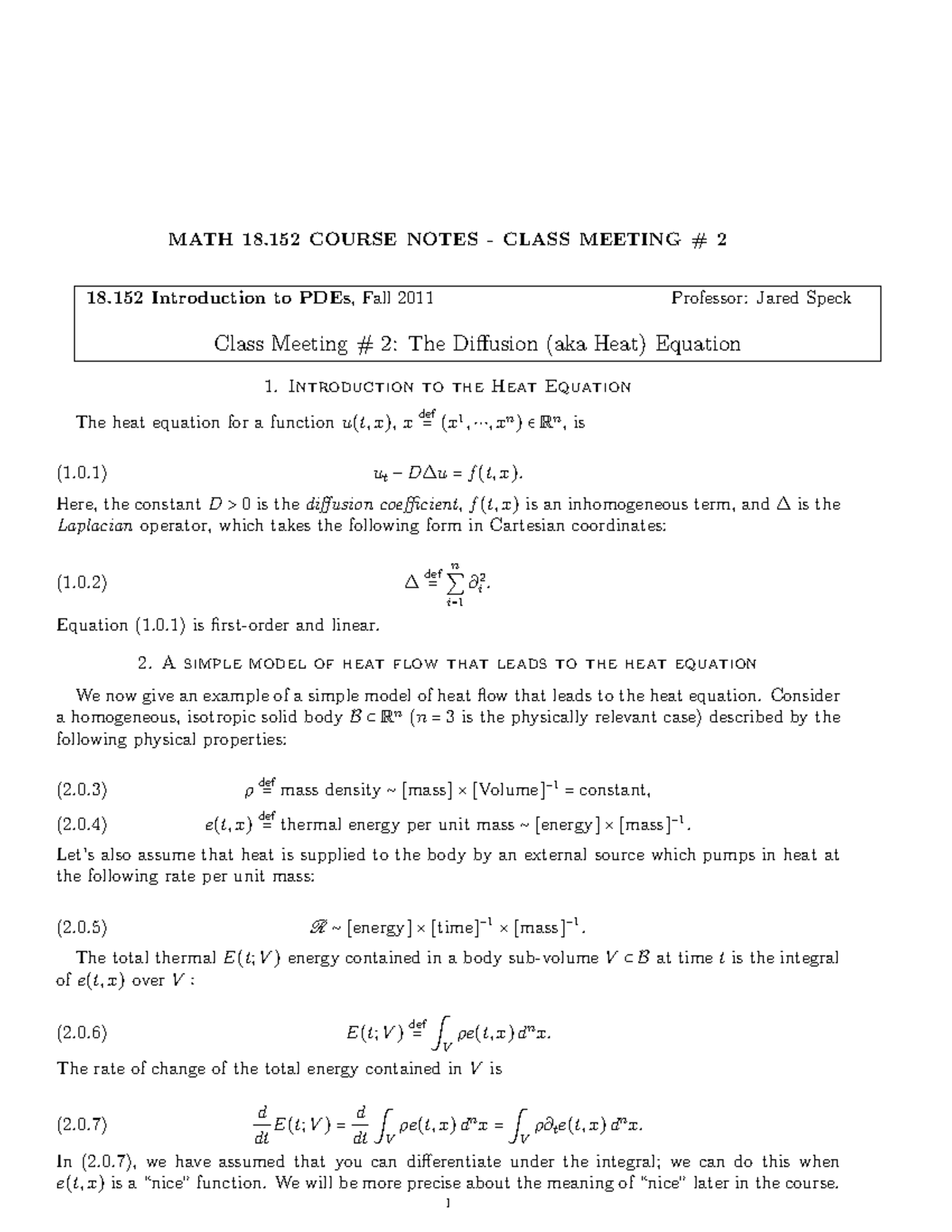 P.D.E Lamar University MATH 4302 F11 lecture 02 18 Introduction to