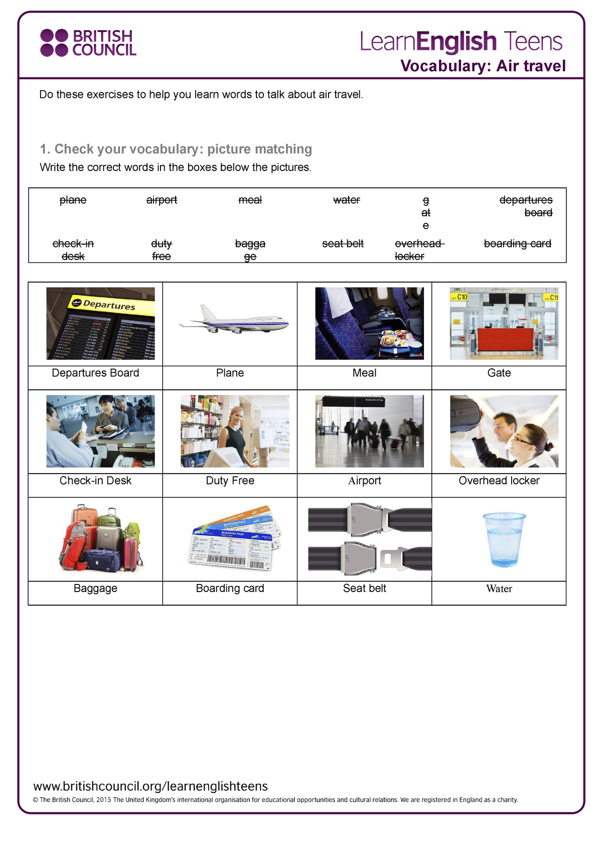 Vocabulary Air Travel - Vocabulary: Air Travel Do These Exercises To ...