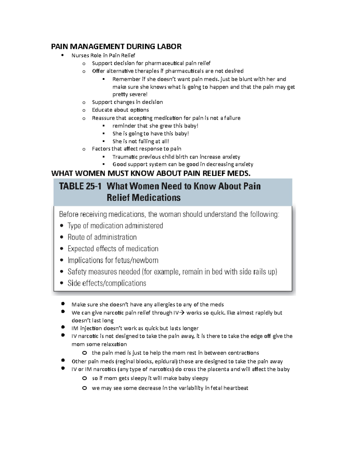 CH. 23 outline Lecture notes 3 PAIN MANAGEMENT DURING LABOR Nurses