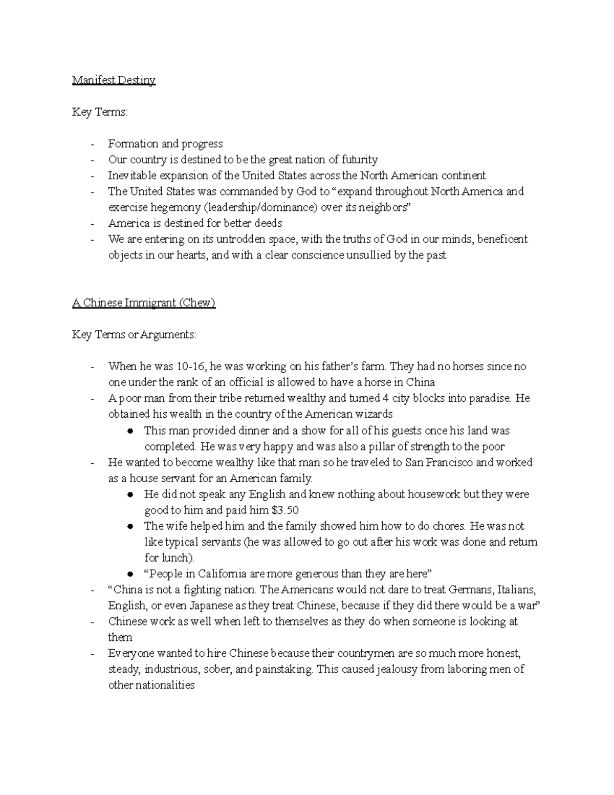 History Multiple Reading Notes Manifest Destiny Key Terms Formation
