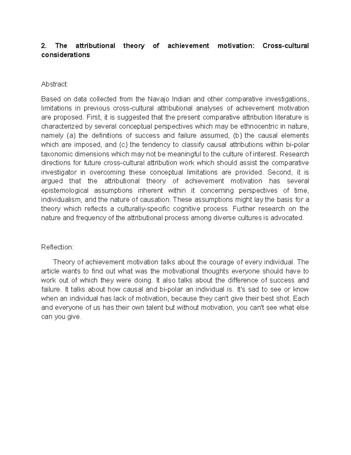 The attributional theory of achievement motivation - BS Psychology ...