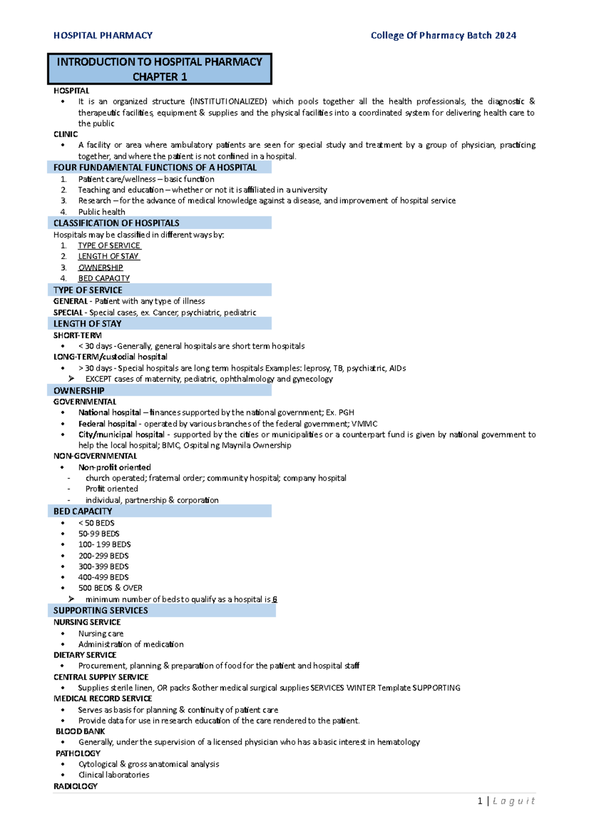 Hospital Pharm. Introduction TO Hospital Pharmacy - INTRODUCTION TO ...