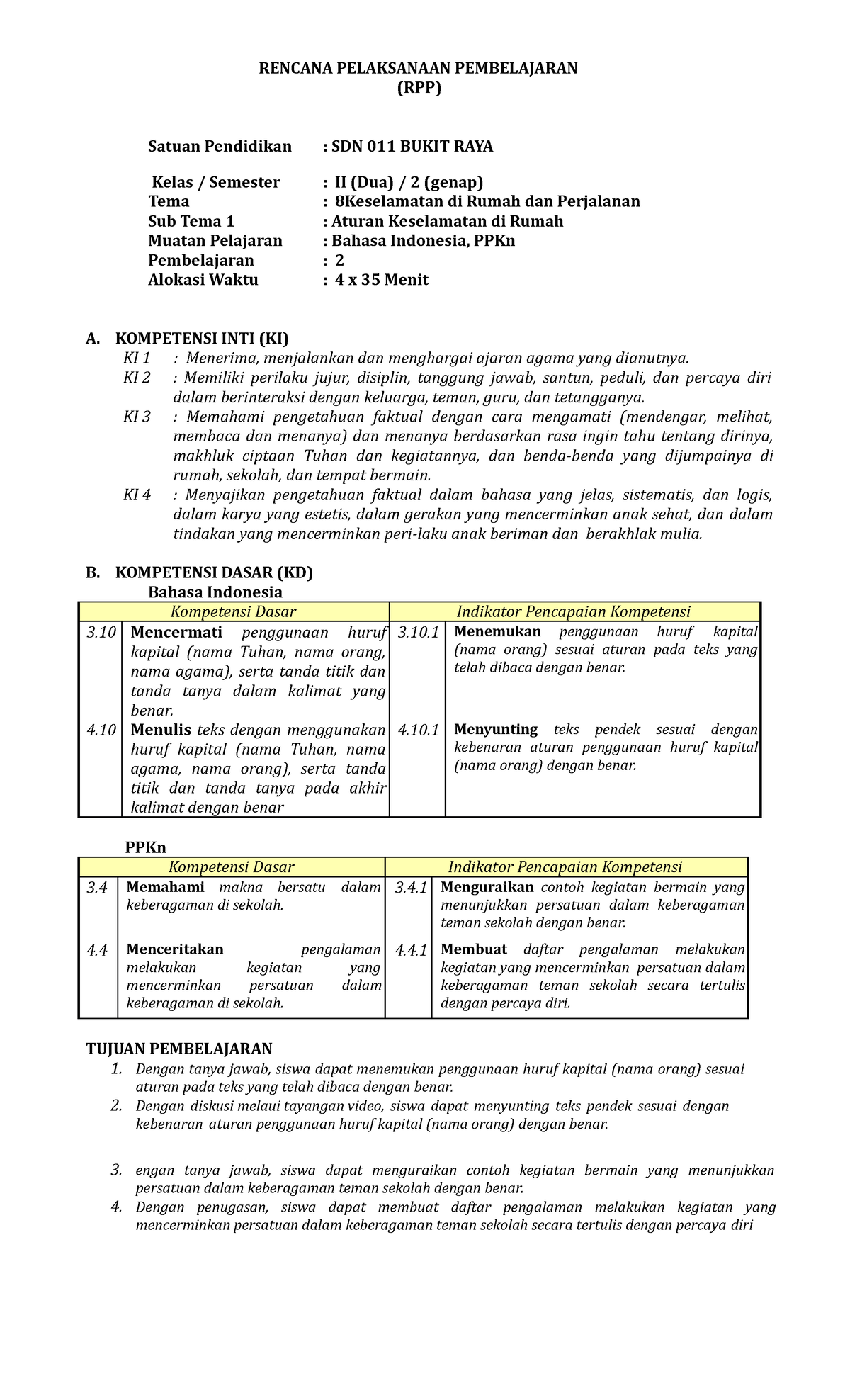 Rpp 1 Kelas 2 Tema 8 - Pendidikan Profesi Guru - UNIMED - Studocu