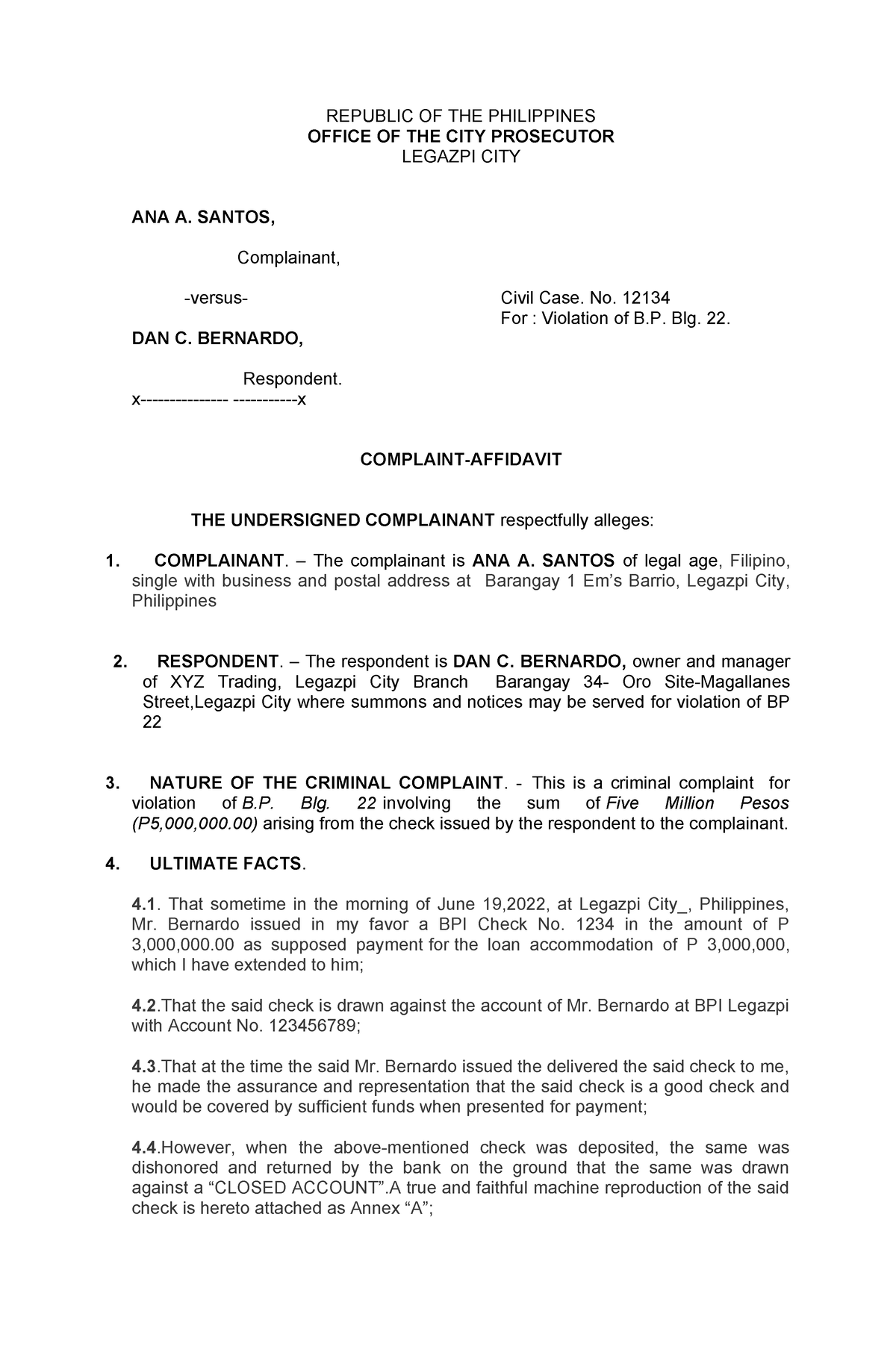 A.1. Complaint affidavitGD - REPUBLIC OF THE PHILIPPINES OFFICE OF THE ...