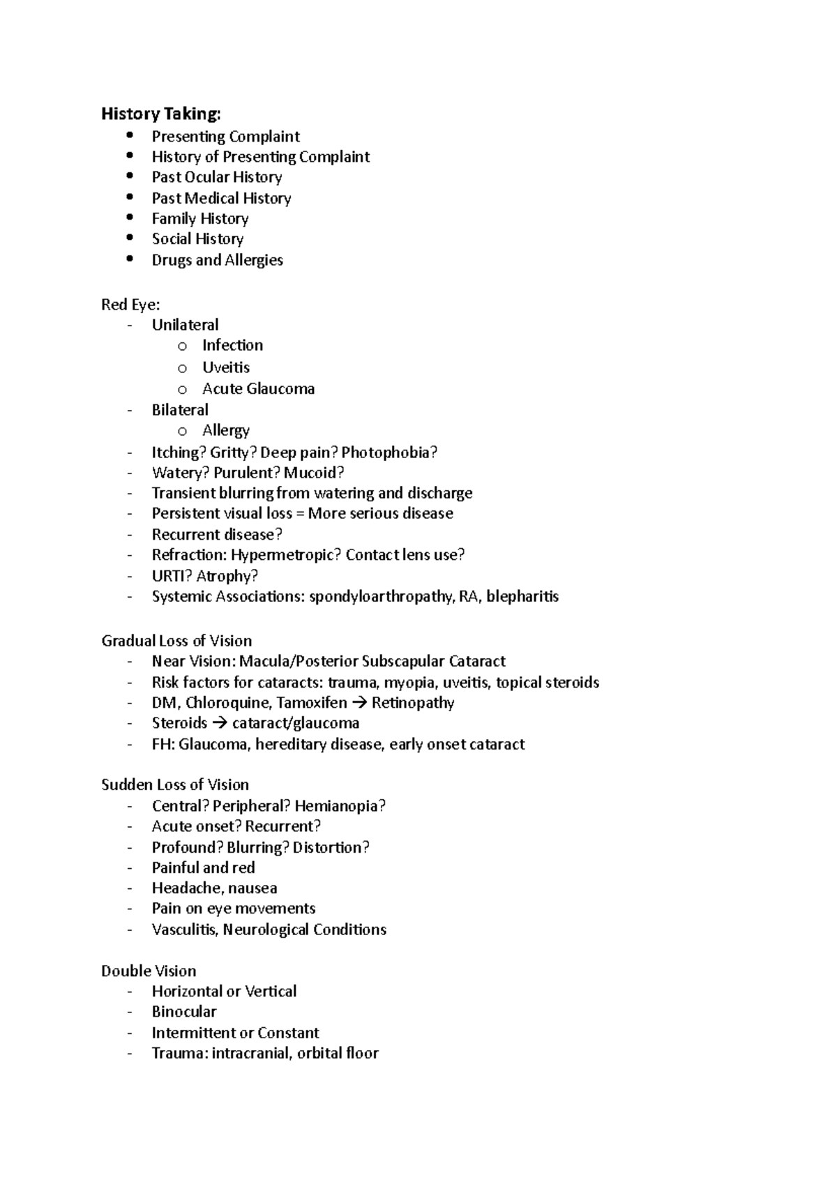 Ophthalmology History Taking History Taking Presenting Complaint