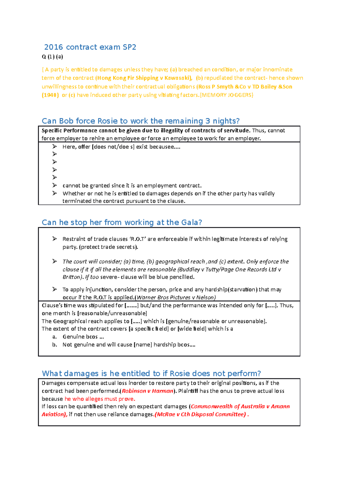 2016 contract exam SP2 - This are some exam answers for a mixture of ...